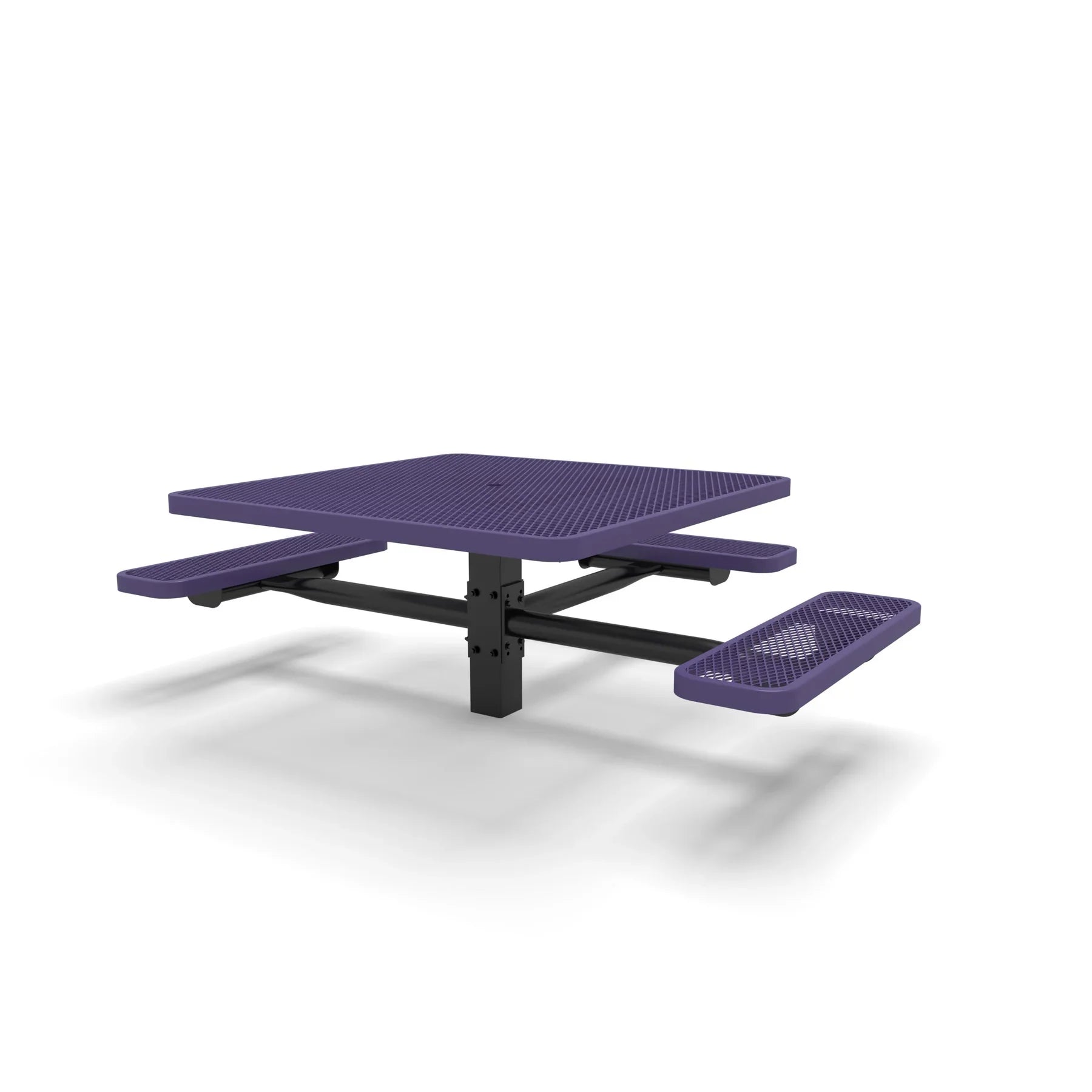 Black & Purple Wabash Valley Signature Square Pedestal Picnic Table, Diamond, Standard - ADA Accessible - Inground - 46 Inch, in plastisol-coated steel, model SG235D, business patio furniture