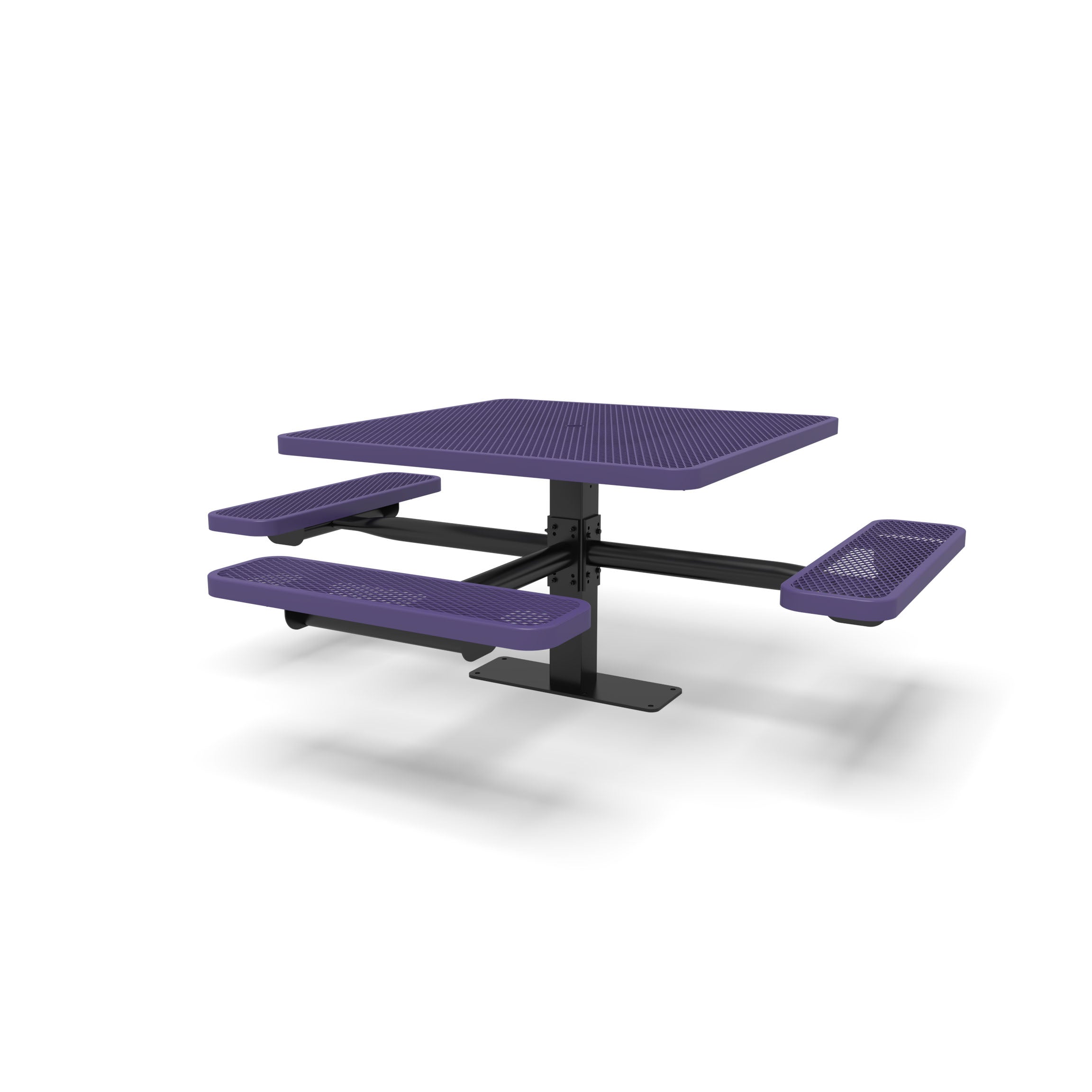 Black & Purple Wabash Valley Signature Square Pedestal Picnic Table, Diamond, Standard - ADA Accessible - Surface Mount - 46 Inch, in plastisol-coated steel, model SG234D, business patio furniture