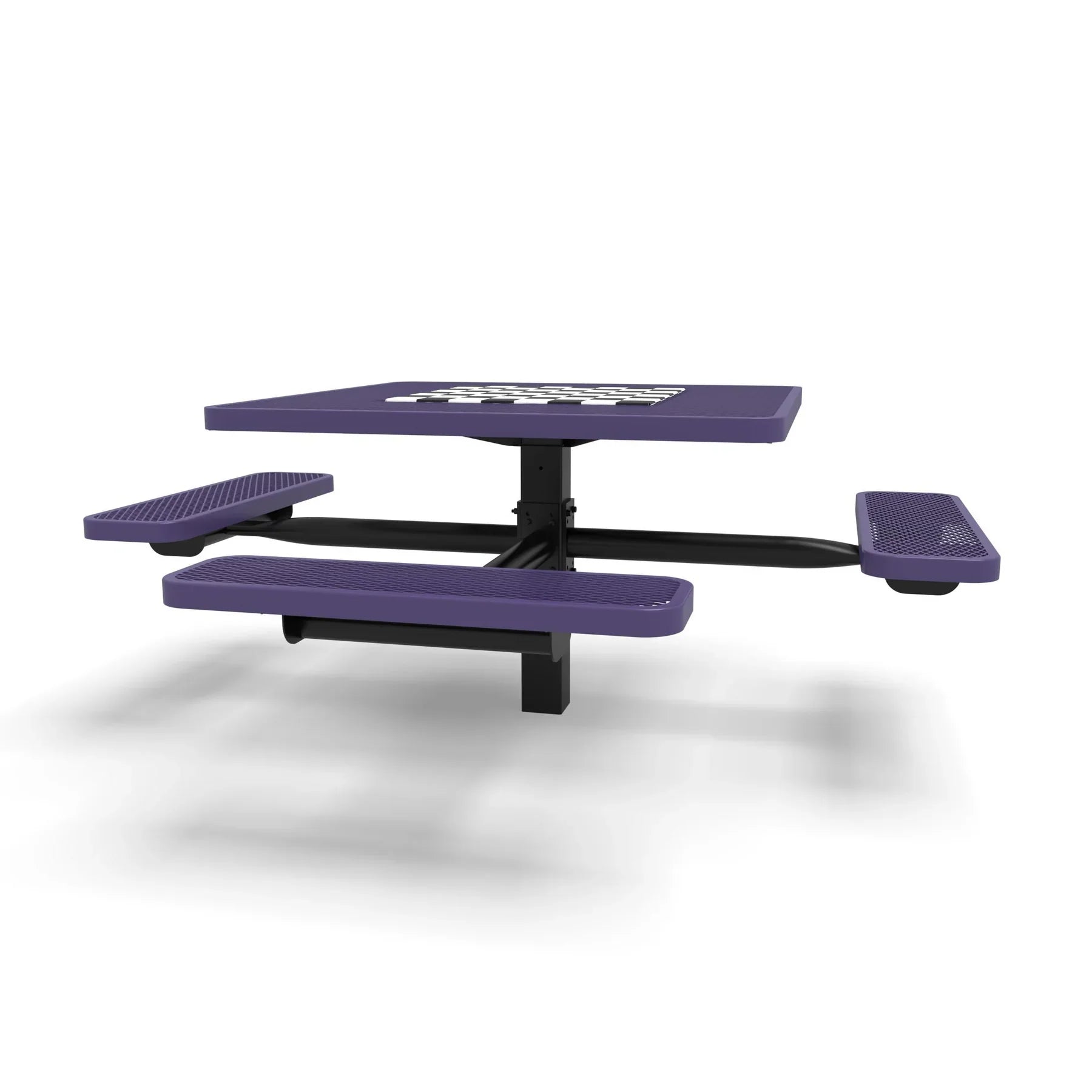 Black & Purple Wabash Valley Signature Square Pedestal Picnic Table, Diamond, Chessboard - ADA Accessible - Inground - 46 Inch, in plastisol-coated steel, model SP230D, chess and checkers table