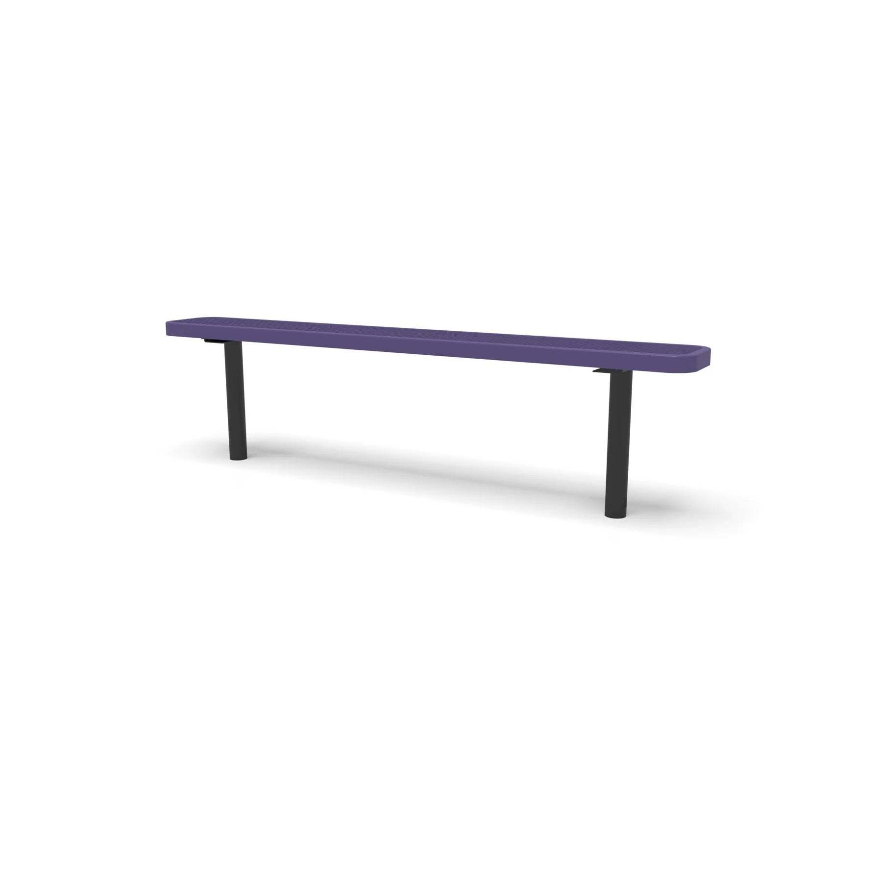 Black & Purple Wabash Valley Signature Steel Backless Bench, Diamond, 6' Inground posts, purple seat on a black frame, plastisol-coated steel, commercial seating bench