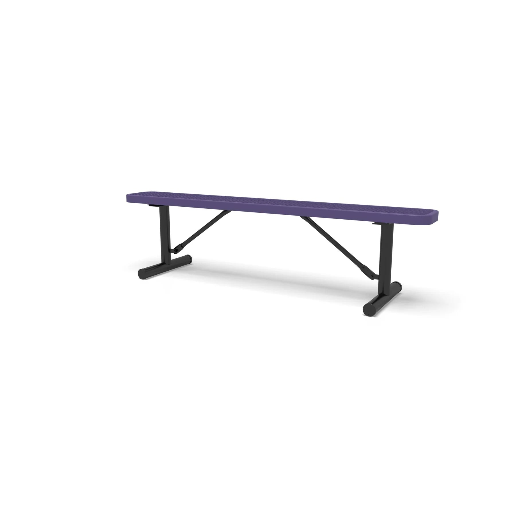 Black & Purple Wabash Valley Signature Steel Backless Bench, Diamond, 6' Portable with braced legs, purple seat on a black frame, plastisol-coated steel, walkway bench