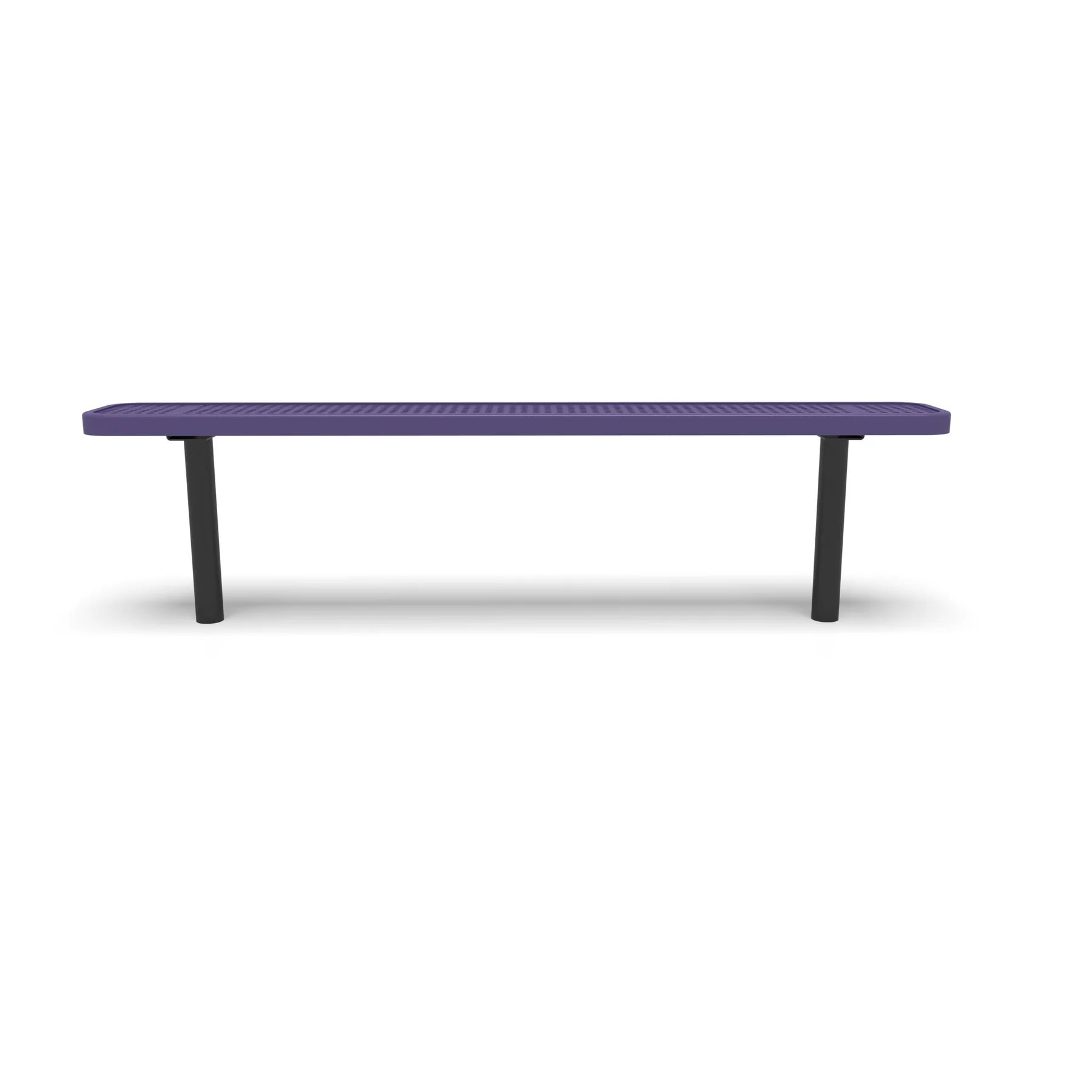 Black & Purple Wabash Valley Signature Steel Backless Bench, Perforated, 6' Inground posts, purple seat on a black frame, plastisol-coated steel, metal bench without back