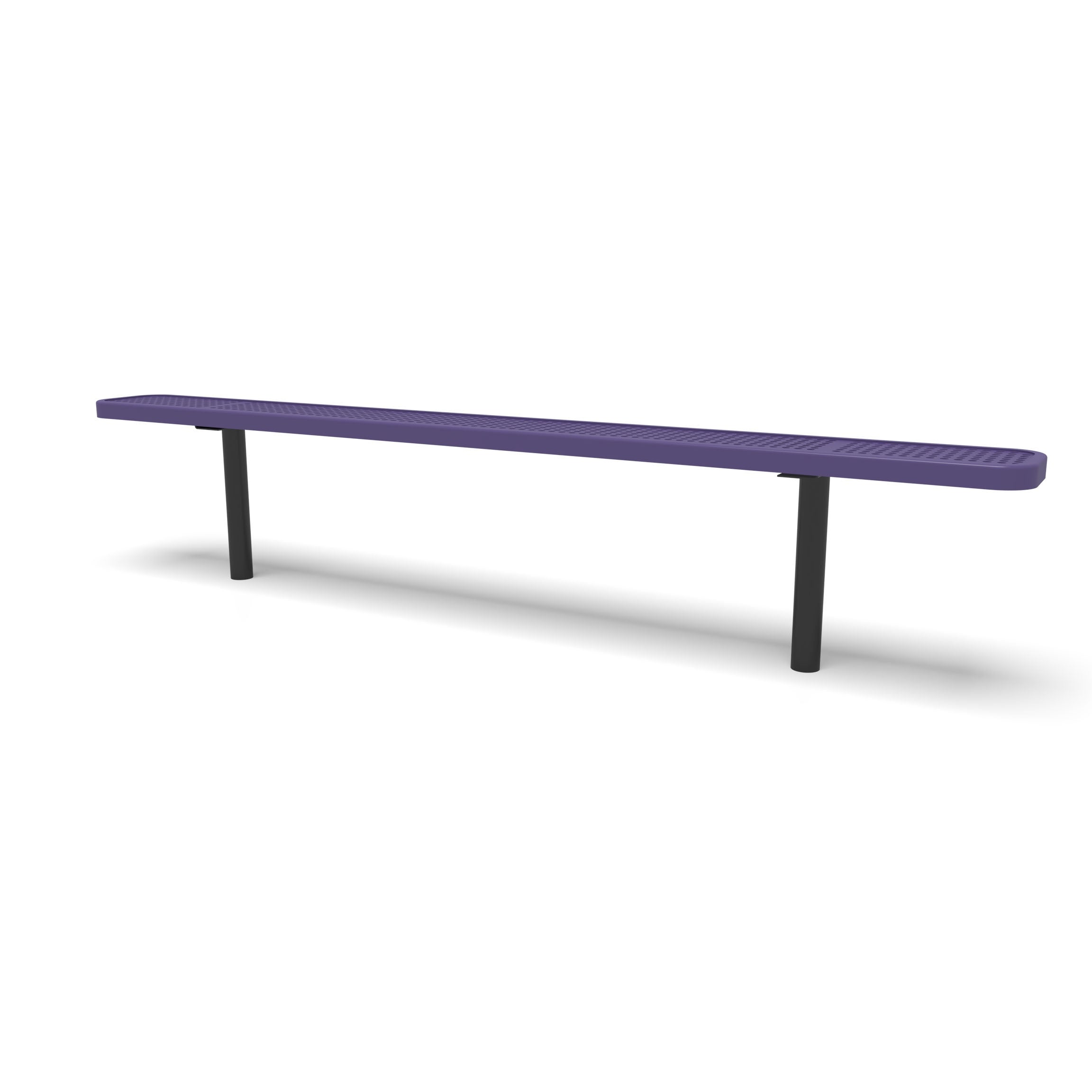 Black & Purple Wabash Valley Signature Steel Backless Bench, Perforated, 8' Inground posts, purple seat on a black frame, plastisol-coated steel, 8 foot bench