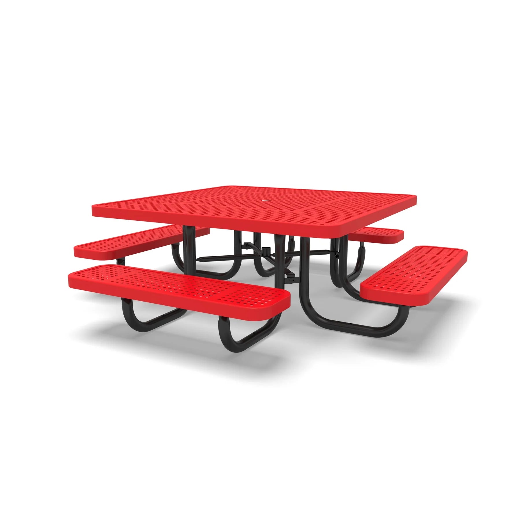 Black & Red Wabash Valley Children's Signature Square Perforated Metal Portable Picnic Table in plastisol-coated steel, outdoor classroom furniture for young children
