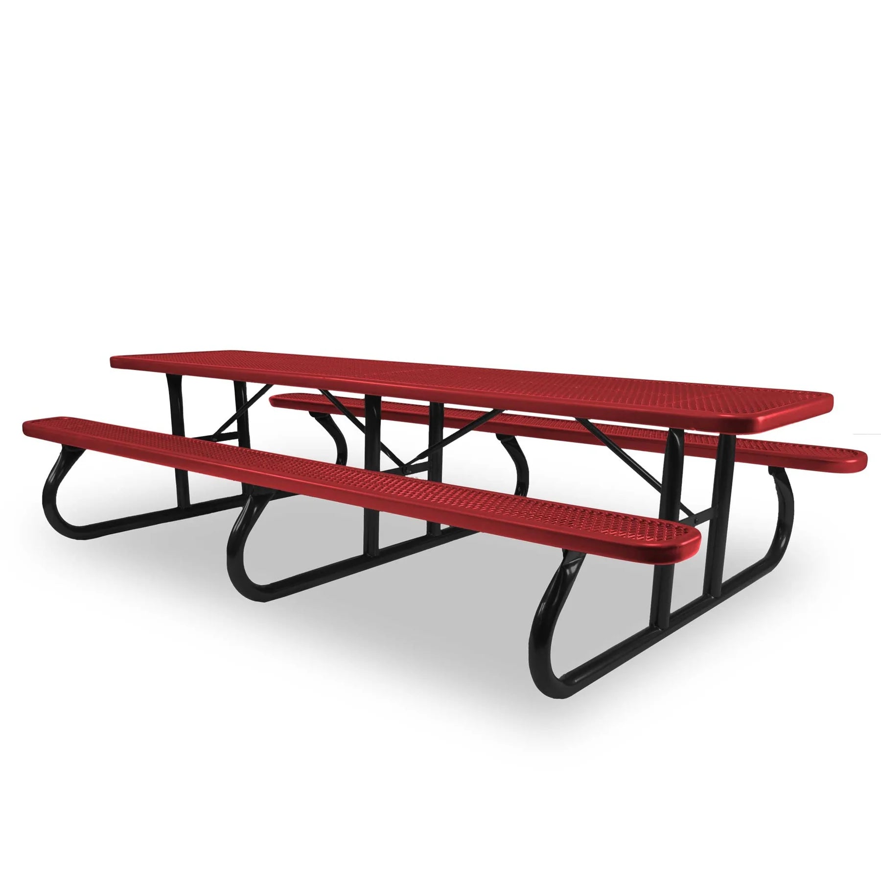 Black & Red Wabash Valley Shelter Signature 10 ft Diamond Metal Portable Picnic Table in plastisol-coated steel, a 10 ft picnic table