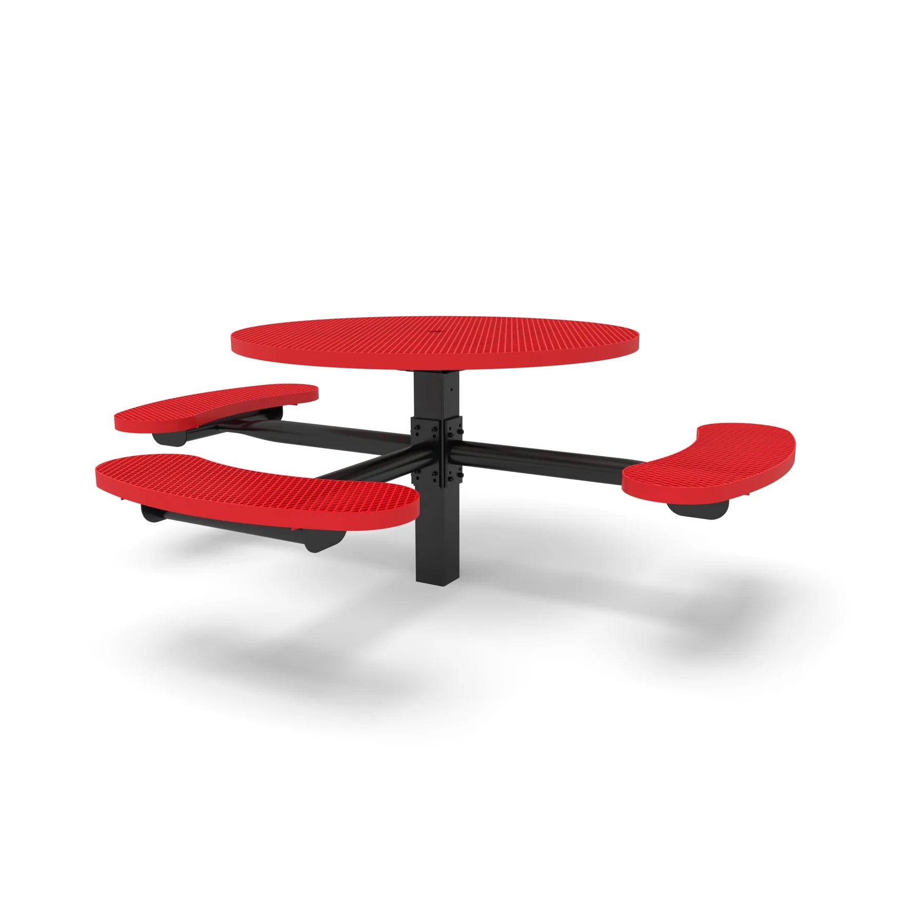 Black & Red Wabash Valley Signature Round Pedestal Picnic Table, Diamond, Standard - ADA Accessible - Inground, in plastisol-coated steel, model SG250D, round outdoor metal table