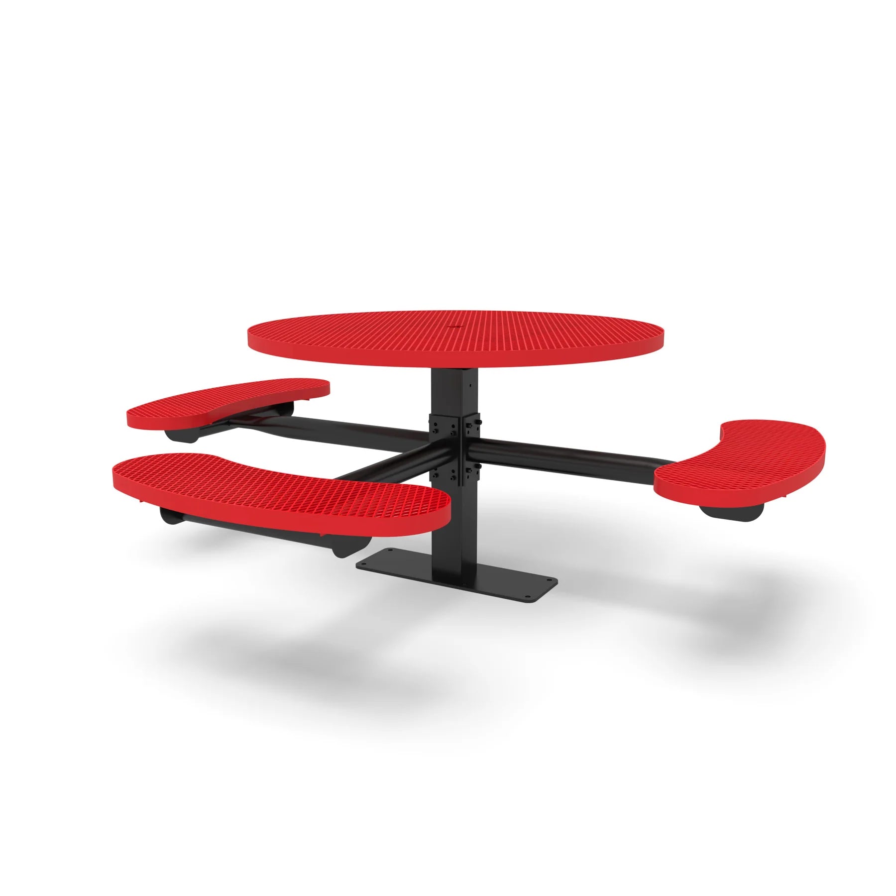 Black & Red Wabash Valley Signature Round Pedestal Picnic Table, Diamond, Standard - ADA Accessible - Surface Mount, in plastisol-coated steel, model SG249D, round outdoor metal table