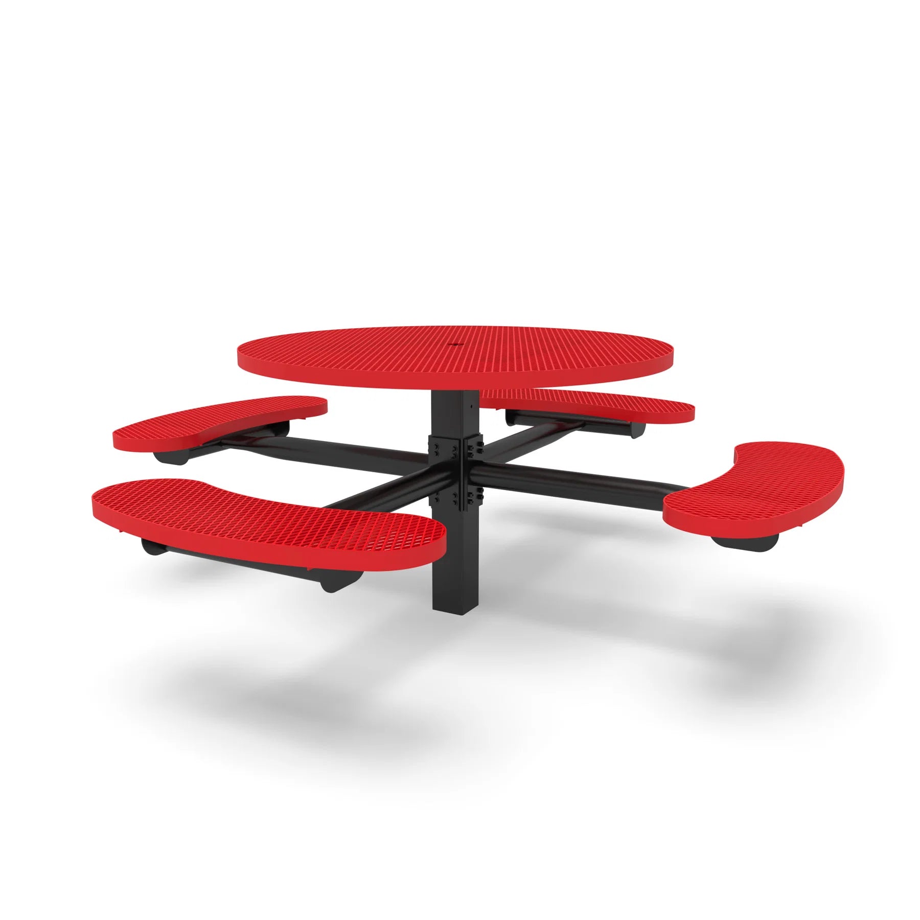 Black & Red Wabash Valley Signature Round Pedestal Picnic Table, Diamond, Standard - 4 Seats - Inground, in plastisol-coated steel, model SG245D, outdoor cafe tables