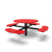 Black & Red Wabash Valley Signature Round Pedestal Picnic Table, Perforated, Standard - 4 Seats - Inground, in plastisol-coated steel, model SG245P, outdoor cafe tables