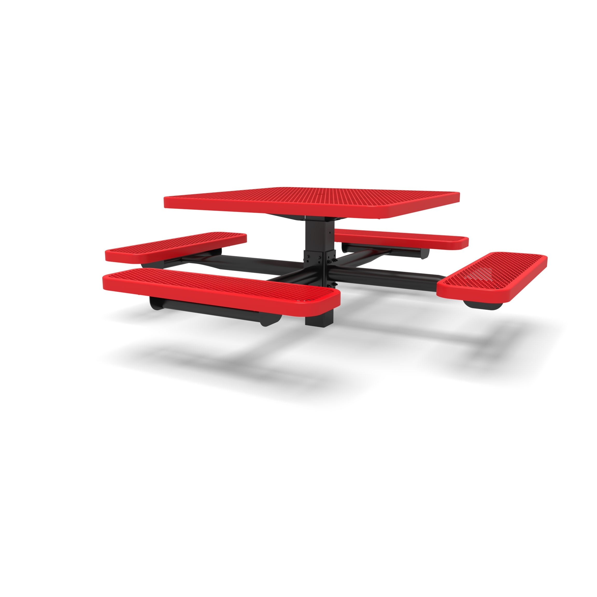 Black & Red Wabash Valley Signature Square Pedestal Picnic Table, Diamond, Standard - 4 Seats - Inground - 40 Inch, in plastisol-coated steel, model SG215D, 40 inch square table