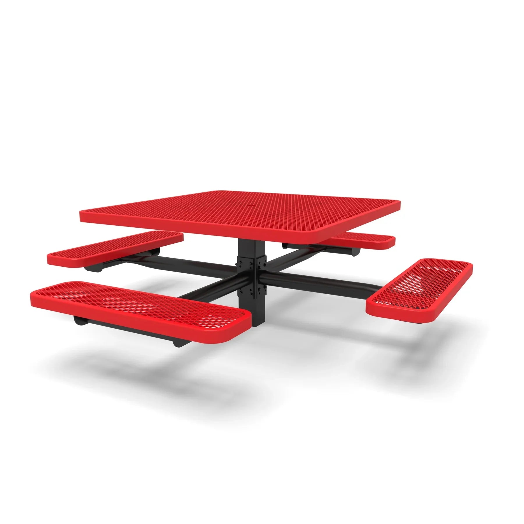 Black & Red Wabash Valley Signature Square Pedestal Picnic Table, Diamond, Standard - 4 Seats - Inground - 46 Inch, in plastisol-coated steel, model SG230D, patio furniture for business