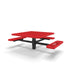 Black & Red Wabash Valley Signature Square Pedestal Picnic Table, Diamond, Standard - ADA Accessible - Inground - 46 Inch, in plastisol-coated steel, model SG235D, business patio furniture