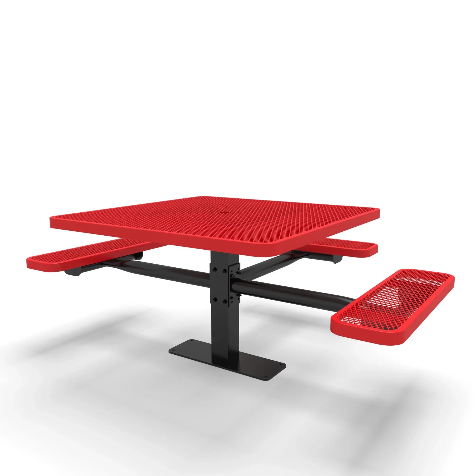 Black & Red Wabash Valley Signature Square Pedestal Picnic Table, Diamond, Standard - ADA Accessible - Surface Mount - 46 Inch, in plastisol-coated steel, model SG234D, business patio furniture