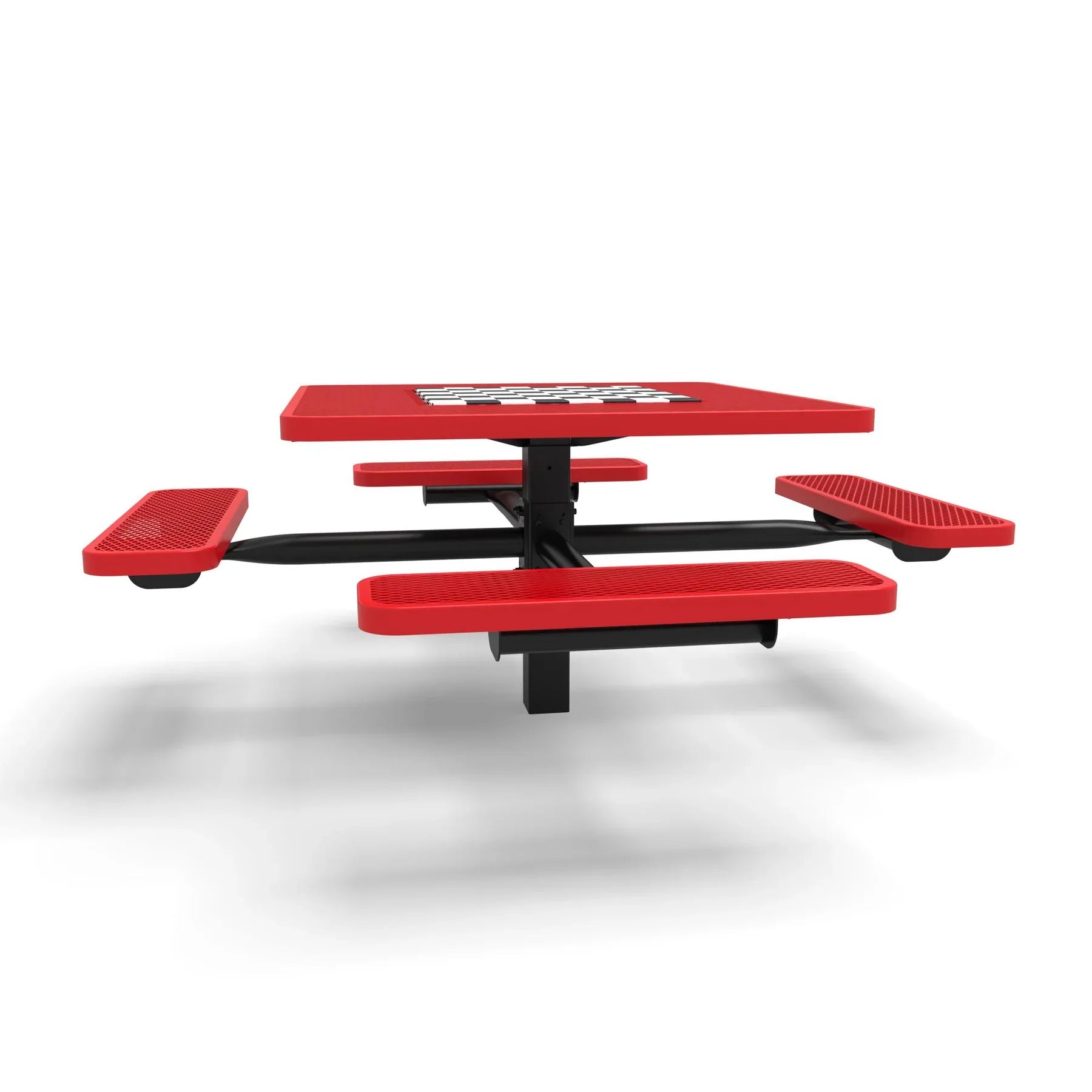 Black & Red Wabash Valley Signature Square Pedestal Picnic Table, Diamond, Chessboard - 4 Seats - Inground - 46 Inch, in plastisol-coated steel, model SP225D, chess and checkers table