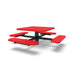 Black & Red Wabash Valley Signature Square Pedestal Picnic Table, Perforated, Standard - 4 Seats - Inground - 40 Inch, in plastisol-coated steel, model SG215P, 40 inch square table