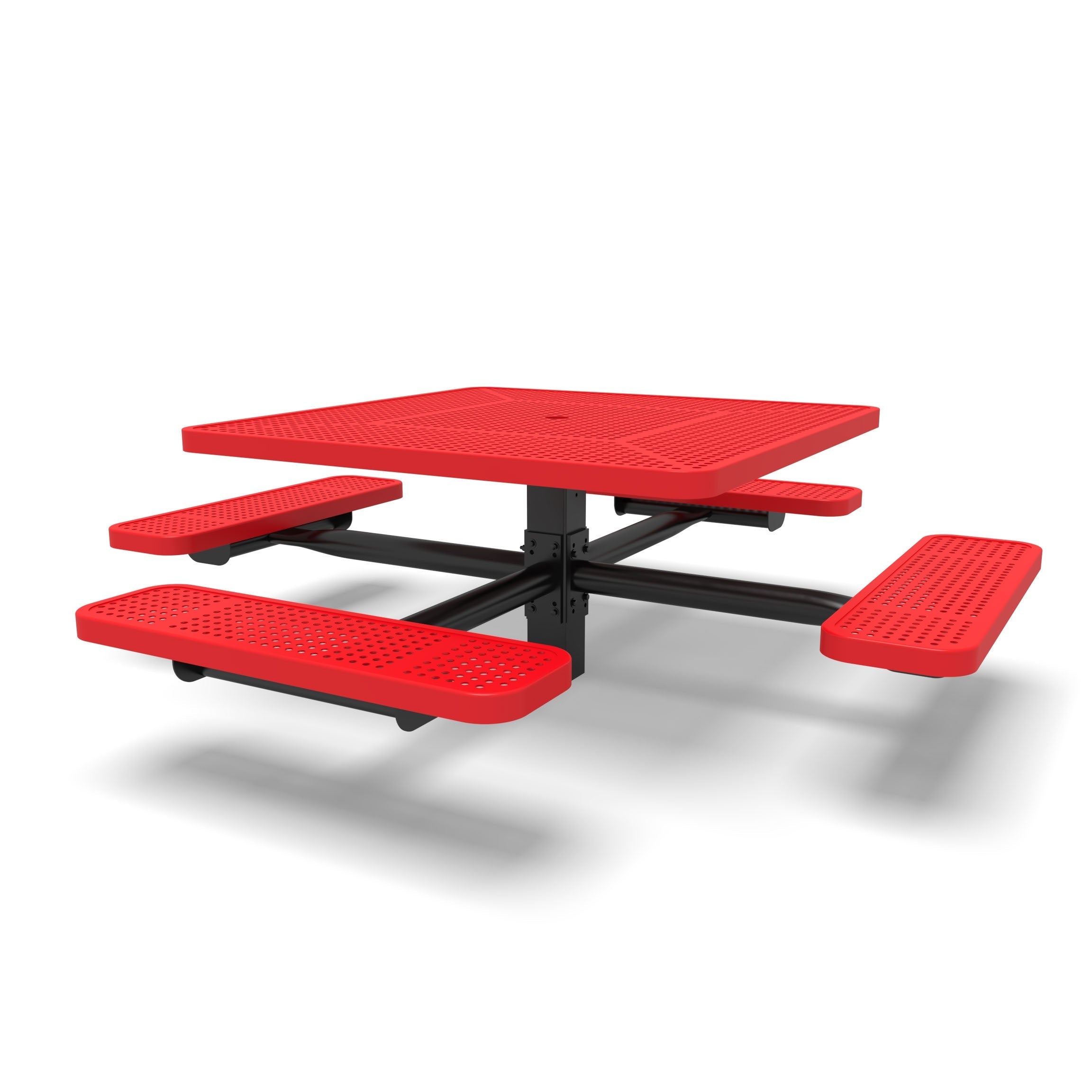 Black & Red Wabash Valley Signature Square Pedestal Picnic Table, Perforated, Standard - 4 Seats - Inground - 46 Inch, in plastisol-coated steel, model SG230P, square metal patio table