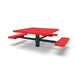 Black & Red Wabash Valley Signature Square Pedestal Picnic Table, Perforated, Standard - ADA Accessible - Inground - 46 Inch, in plastisol-coated steel, model SG235P, business patio furniture