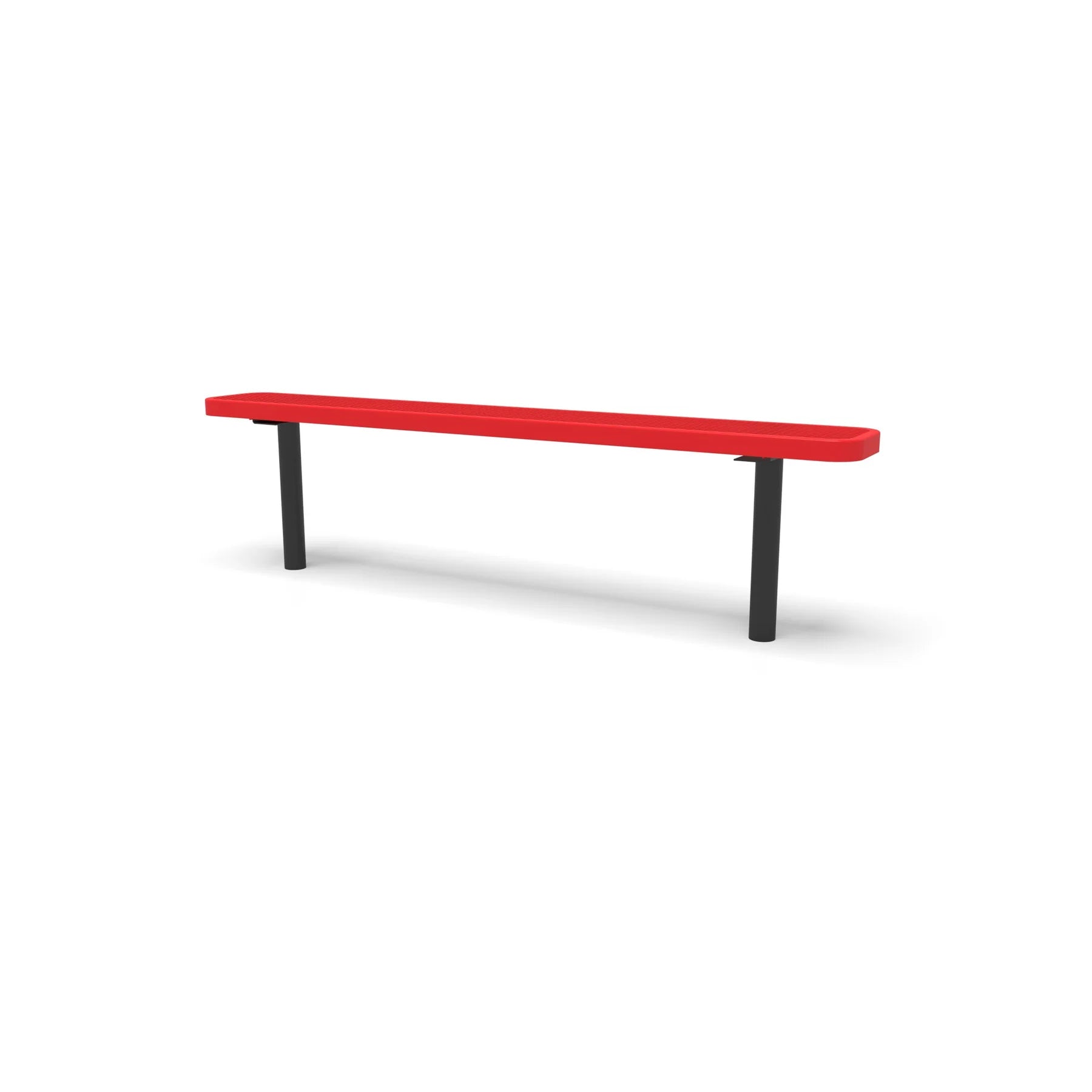Black & Red Wabash Valley Signature Steel Backless Bench, Diamond, 6' Inground posts, red seat on a black frame, plastisol-coated steel, walkway bench