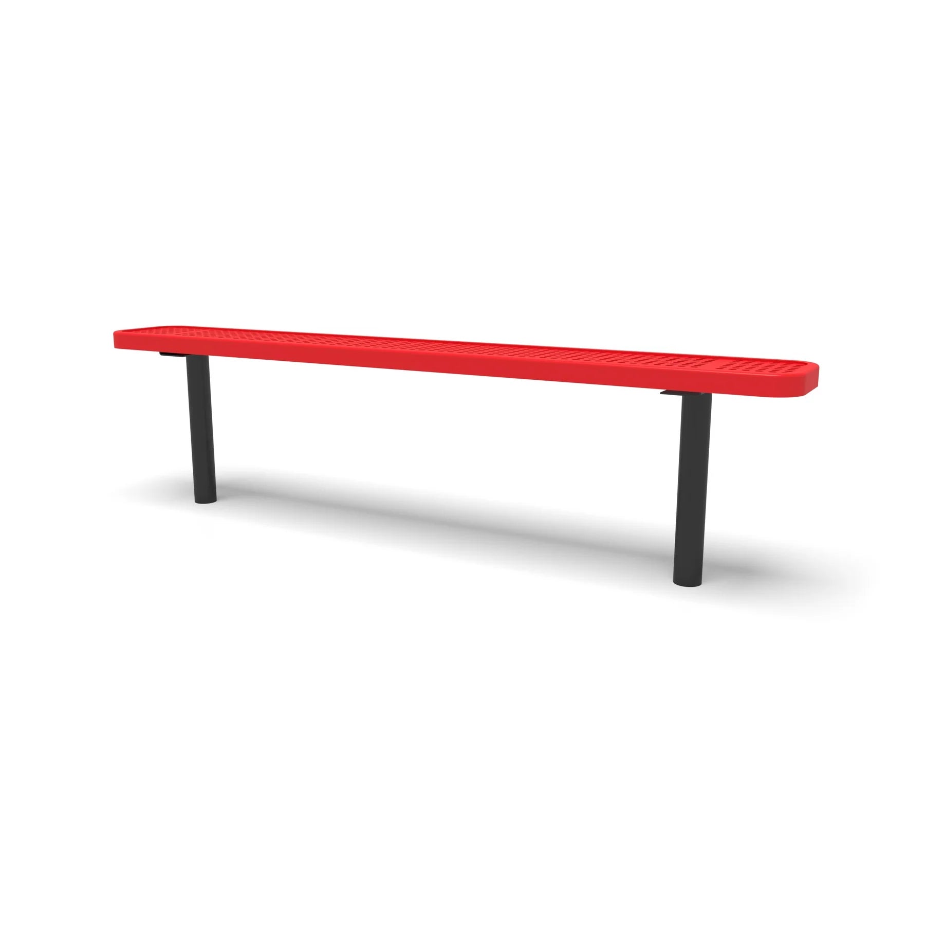 Black & Red Wabash Valley Signature Steel Backless Bench, Perforated, 6' Inground posts, red seat on a black frame, plastisol-coated steel, outdoor bench without back