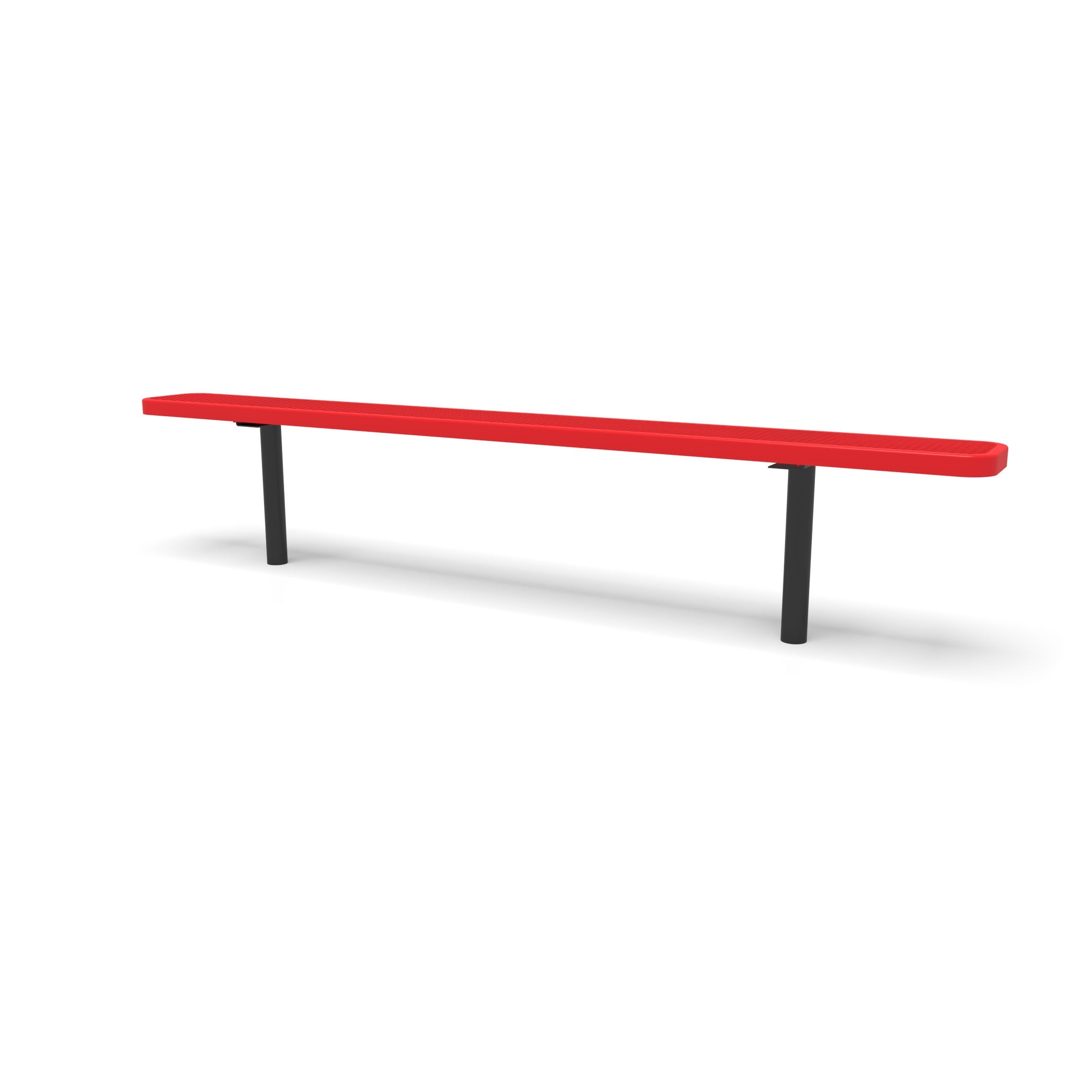 Black & Red Wabash Valley Signature Steel Backless Bench, Diamond, 8' Inground posts, red seat on a black frame, plastisol-coated steel, 8 foot bench
