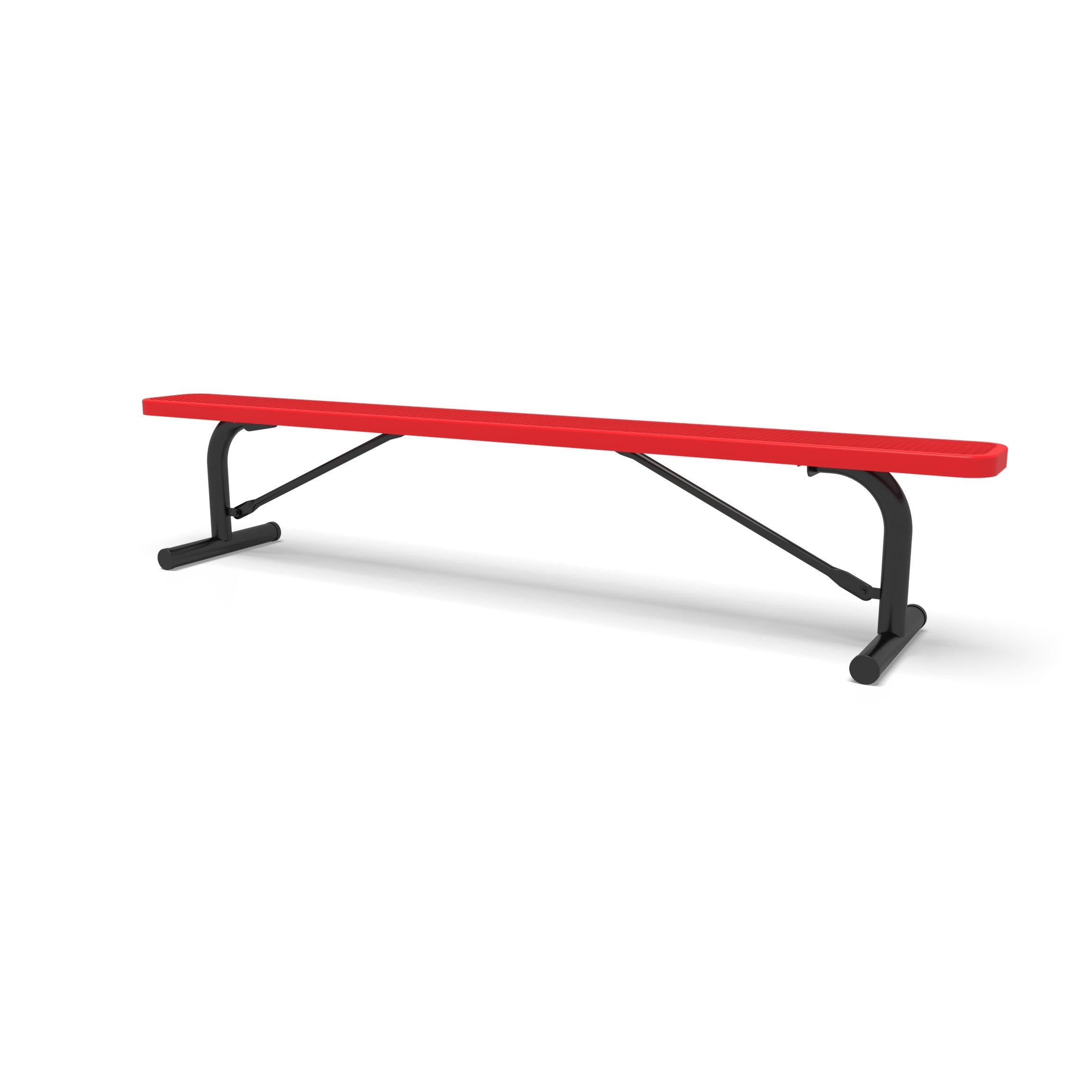 Black & Red Wabash Valley Signature Steel Backless Bench, Diamond, 8' Portable with braced legs, red seat on a black frame, plastisol-coated steel, team bench