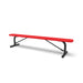 Black & Red Wabash Valley Signature Steel Backless Bench, Perforated, 8' Portable with braced legs, red seat on a black frame, plastisol-coated steel, outdoor bench without back