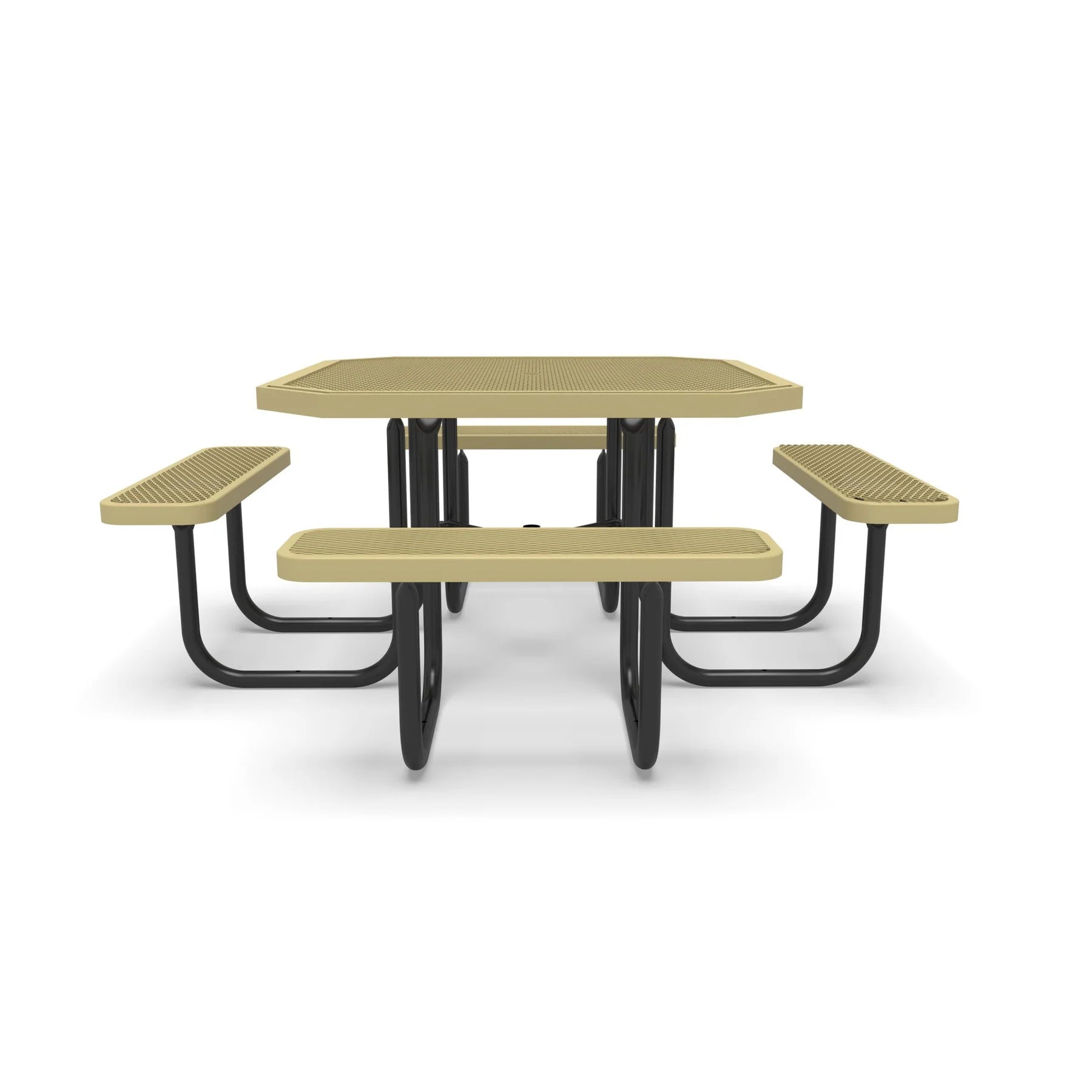 Black & Sand Wabash Valley Signature Octagon Diamond Metal Portable Picnic Table, sand top and seats on a black frame, plastisol-coated steel, heavy duty outdoor table