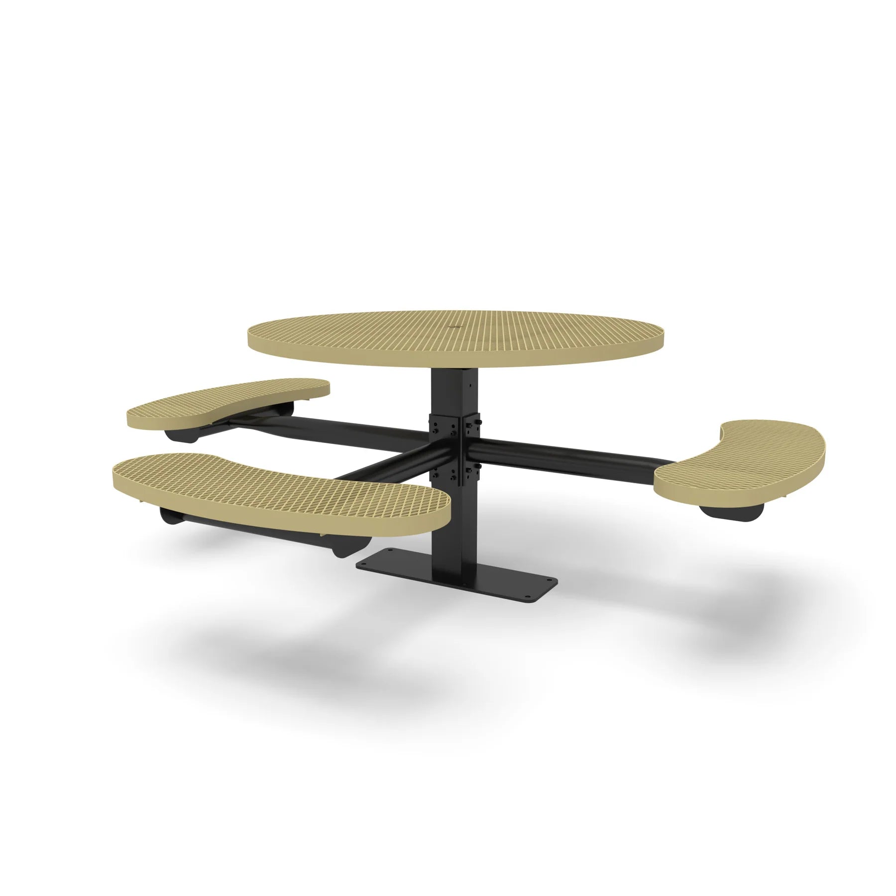 Black & Sand Wabash Valley Signature Round Pedestal Picnic Table, Diamond, Standard - ADA Accessible - Surface Mount, in plastisol-coated steel, model SG249D, ada compliant table