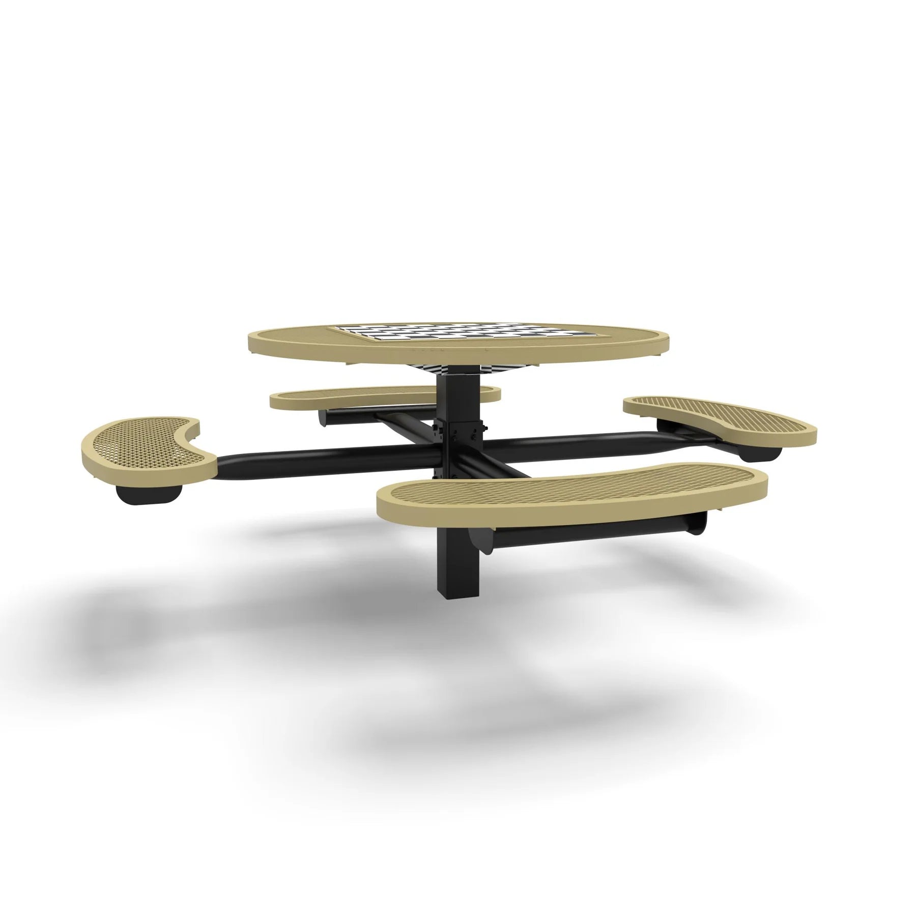 Black & Sand Wabash Valley Signature Round Pedestal Picnic Table, Diamond, Chessboard - 4 Seats - Inground, in plastisol-coated steel, model SP210D, park chess table