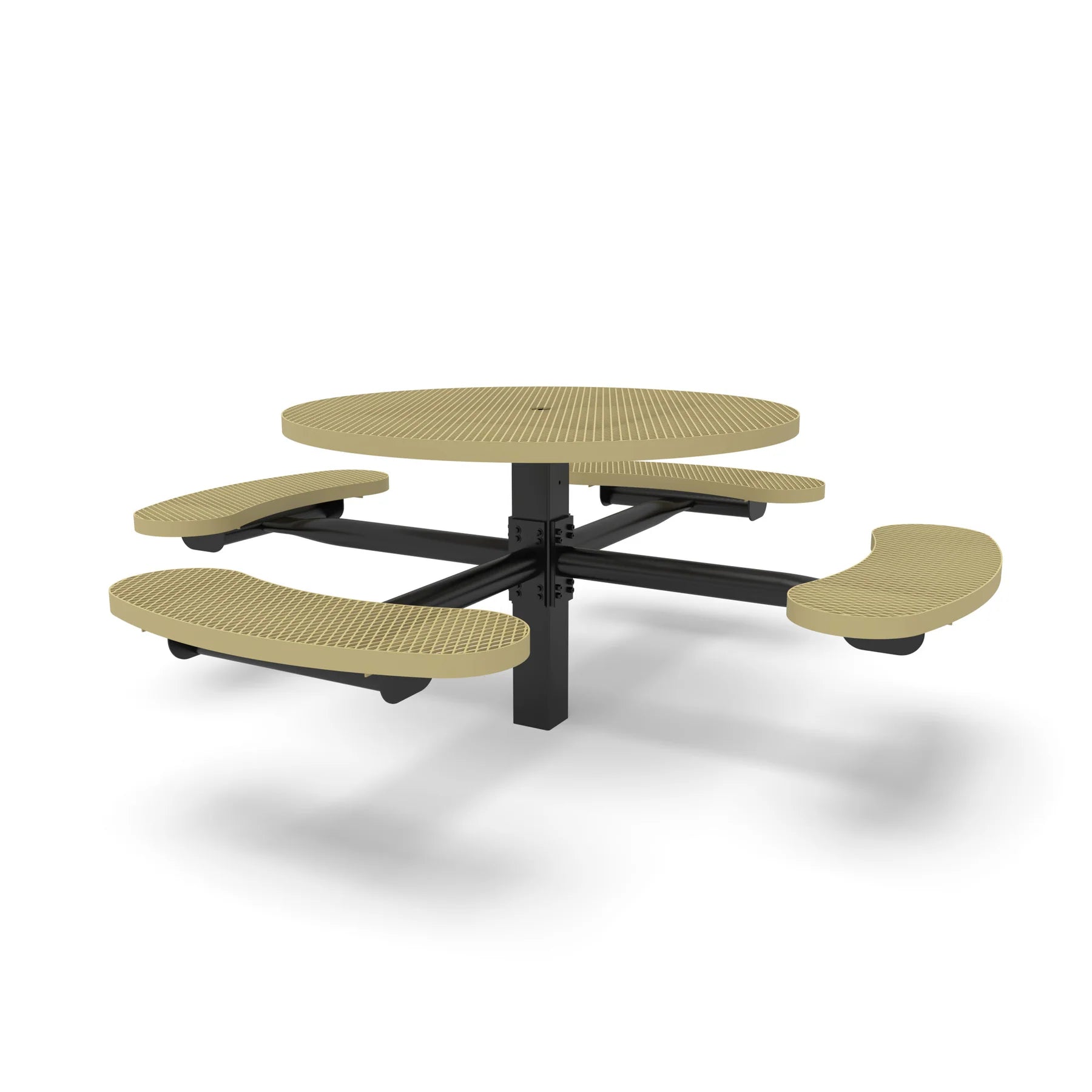 Black & Sand Wabash Valley Signature Round Pedestal Picnic Table, Diamond, Standard - 4 Seats - Inground, in plastisol-coated steel, model SG245D, outdoor cafe tables