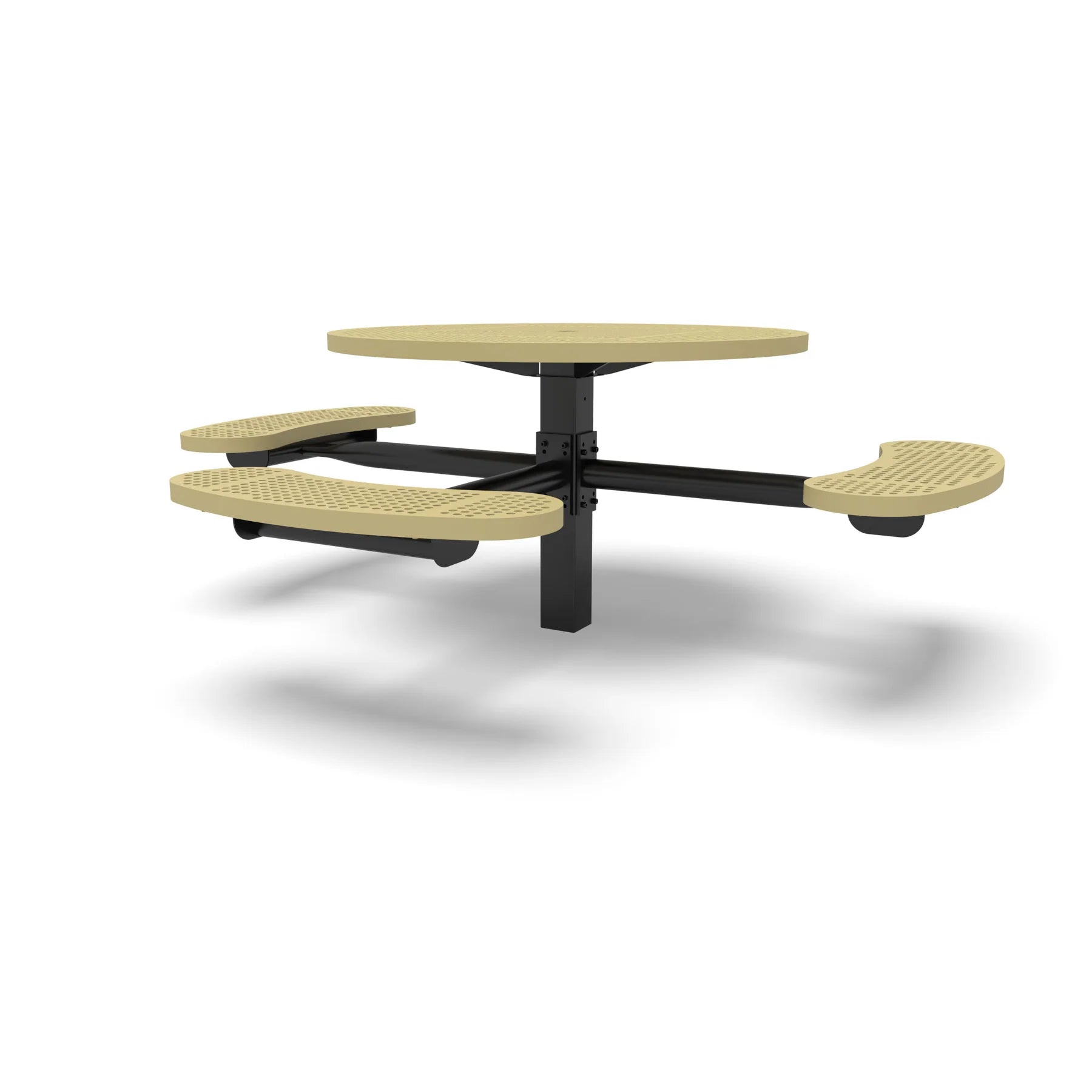 Black & Sand Wabash Valley Signature Round Pedestal Picnic Table, Perforated, Standard - ADA Accessible - Inground, in plastisol-coated steel, model SG250P, ada compliant table