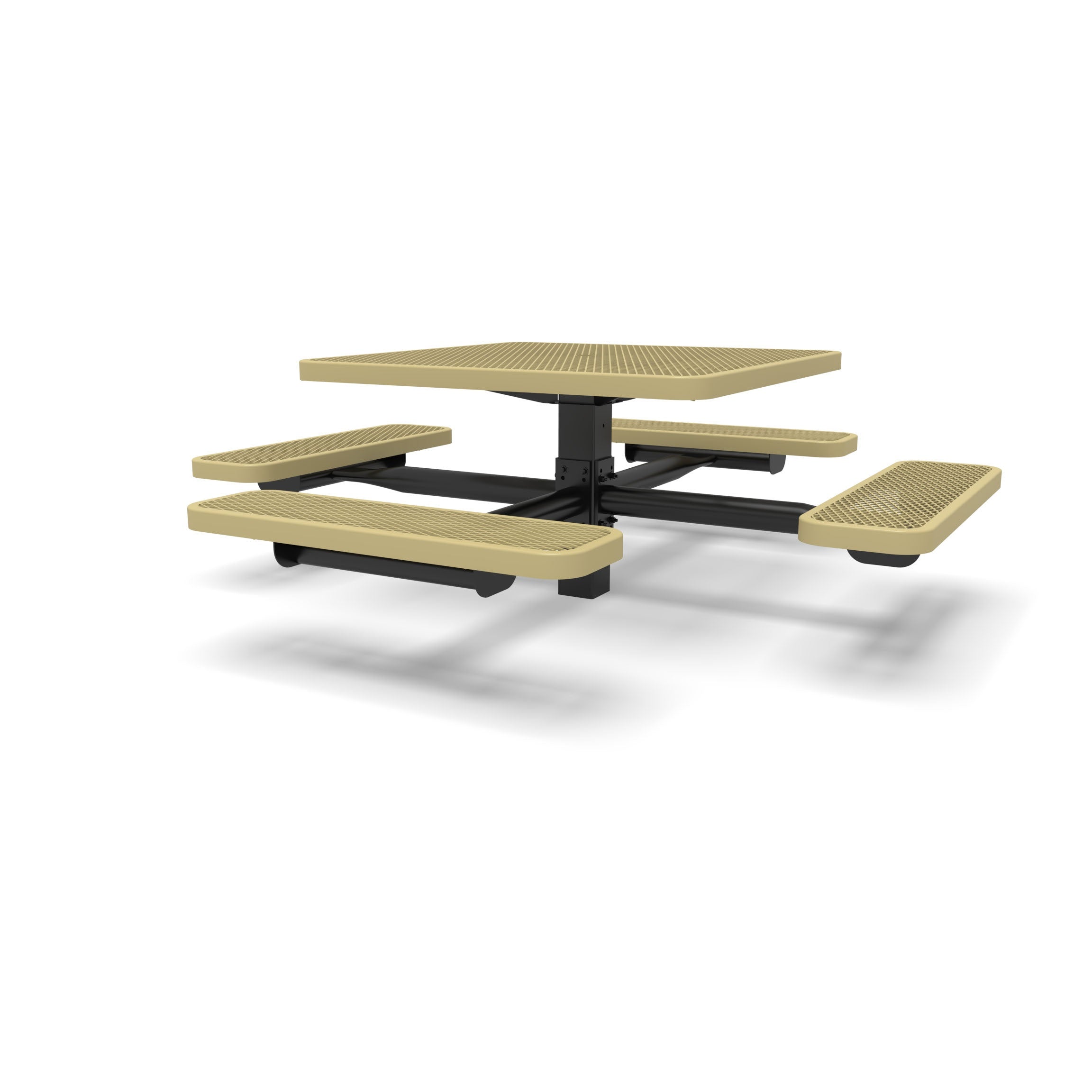 Black & Sand Wabash Valley Signature Square Pedestal Picnic Table, Diamond, Standard - 4 Seats - Inground - 40 Inch, in plastisol-coated steel, model SG215D, expanded metal table