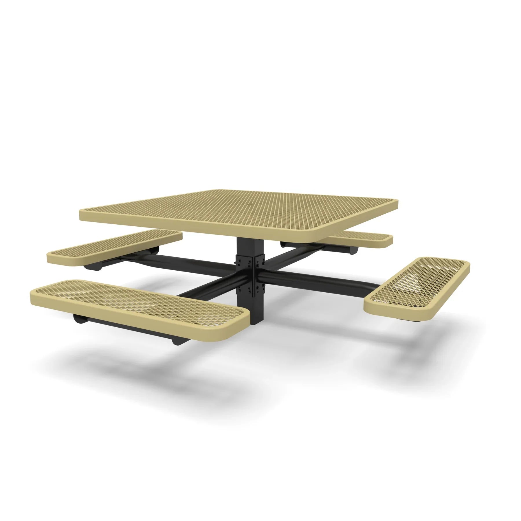 Black & Sand Wabash Valley Signature Square Pedestal Picnic Table, Diamond, Standard - 4 Seats - Inground - 46 Inch, in plastisol-coated steel, model SG230D, business patio furniture