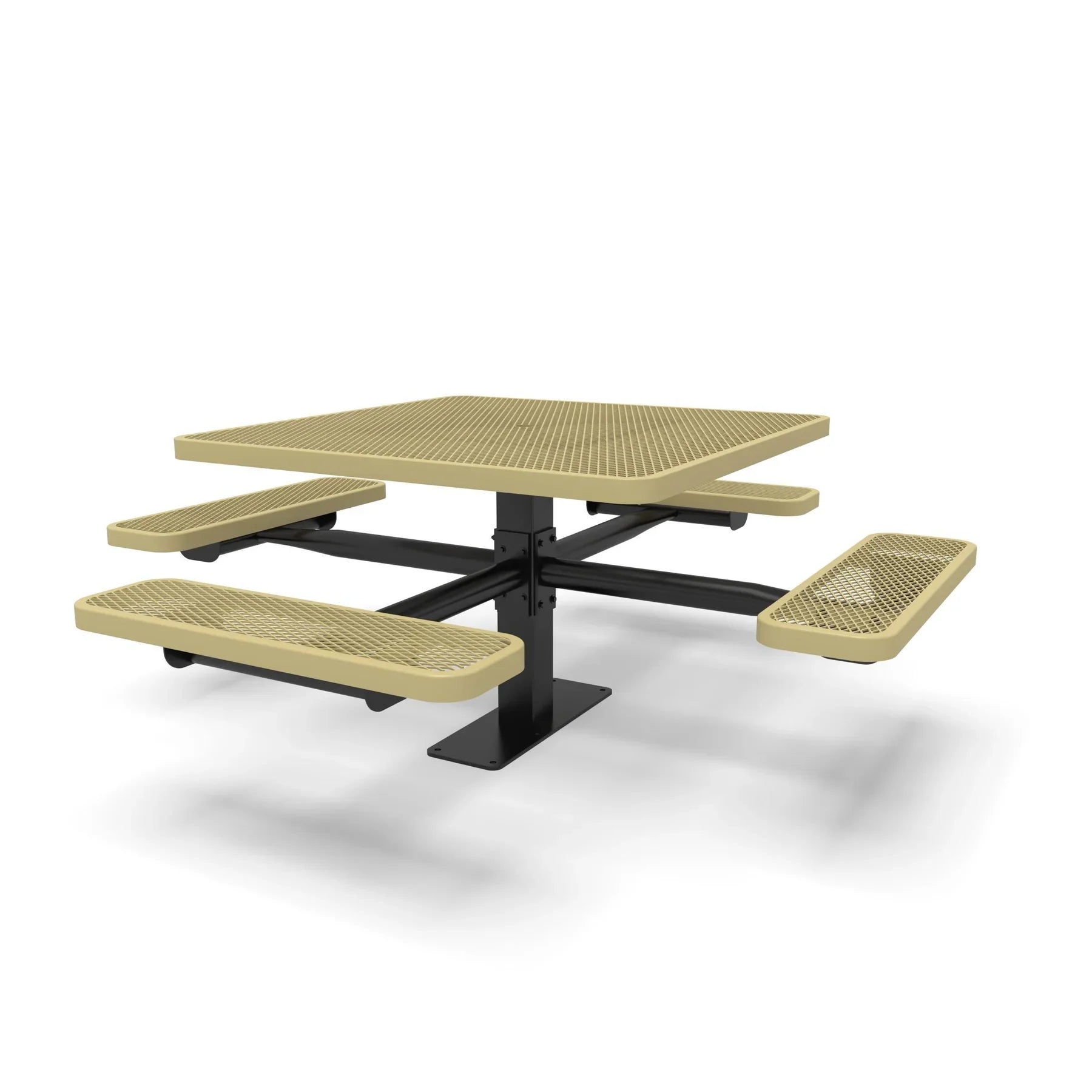 Black & Sand Wabash Valley Signature Square Pedestal Picnic Table, Diamond, Standard - 4 Seats - Surface Mount - 46 Inch, in plastisol-coated steel, model SG229D, expanded metal table