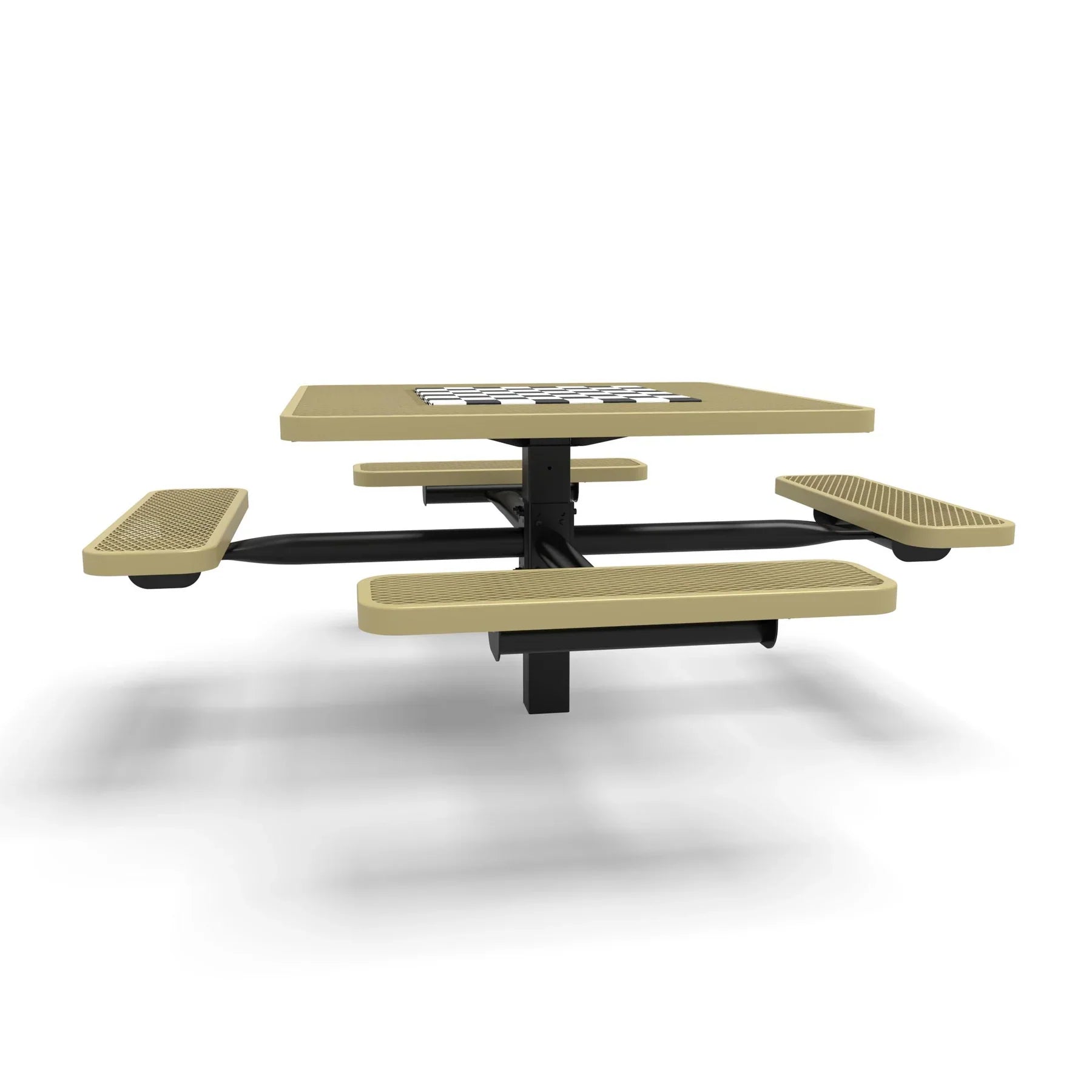 Black & Sand Wabash Valley Signature Square Pedestal Picnic Table, Diamond, Chessboard - 4 Seats - Inground - 46 Inch, in plastisol-coated steel, model SP225D, chess and checkers table