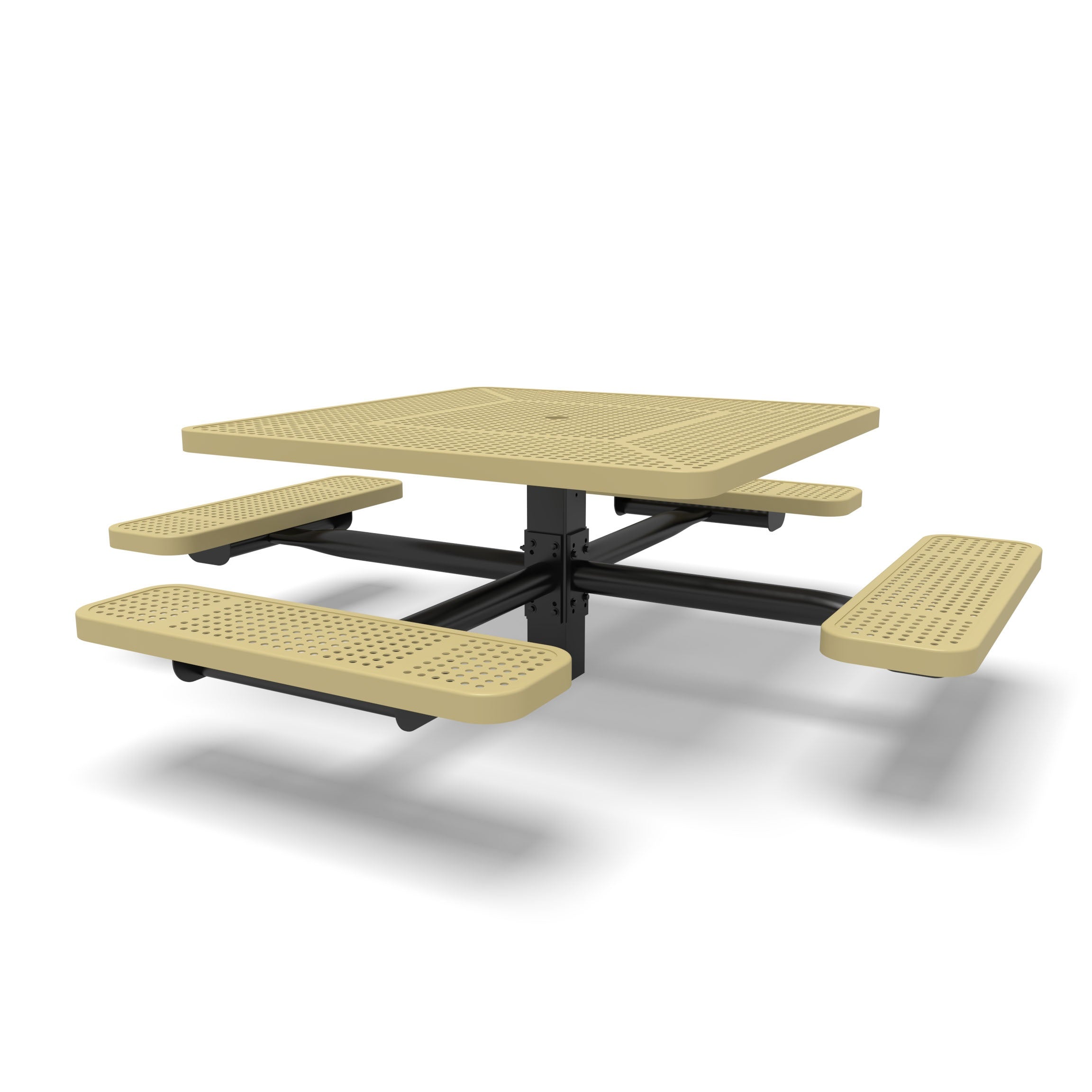 Black & Sand Wabash Valley Signature Square Pedestal Picnic Table, Perforated, Standard - 4 Seats - Inground - 46 Inch, in plastisol-coated steel, model SG230P, outdoor eating tables