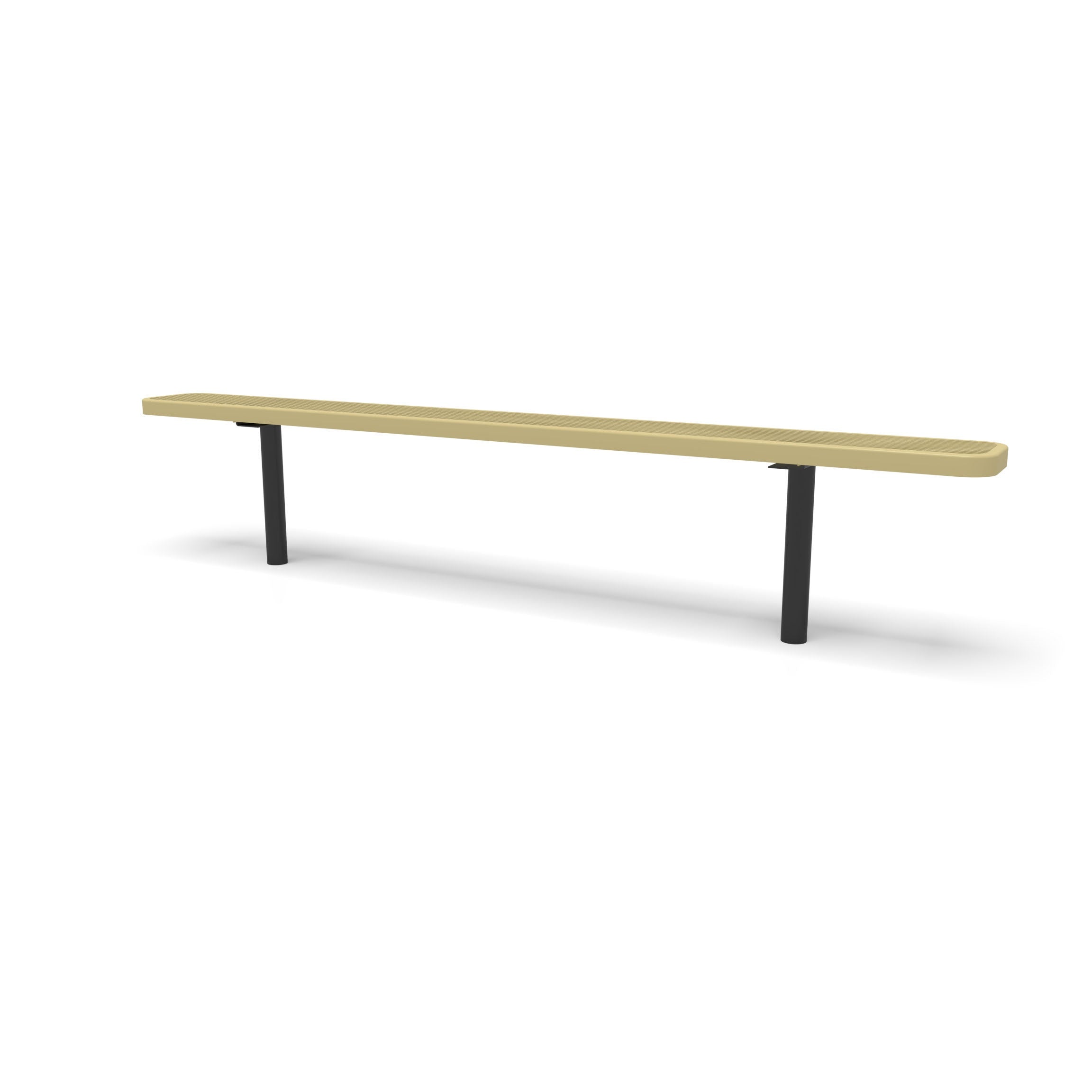 Black & Sand Wabash Valley Signature Steel Backless Bench, Diamond, 8' Inground posts, sand seat on a black frame, plastisol-coated steel, 8 foot bench