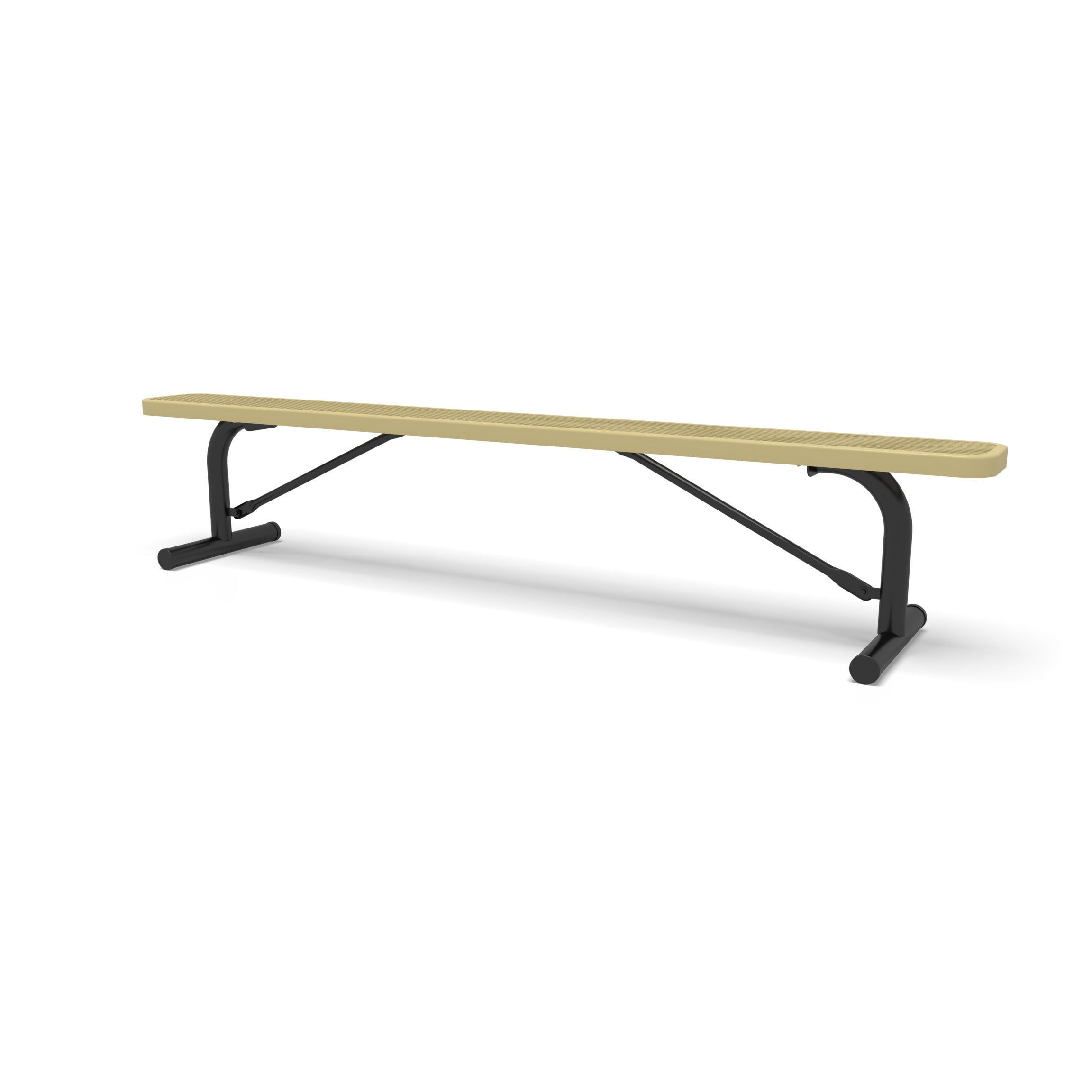 Black & Sand Wabash Valley Signature Steel Backless Bench, Diamond, 8' Portable with braced legs, sand seat on a black frame, plastisol-coated steel, team bench