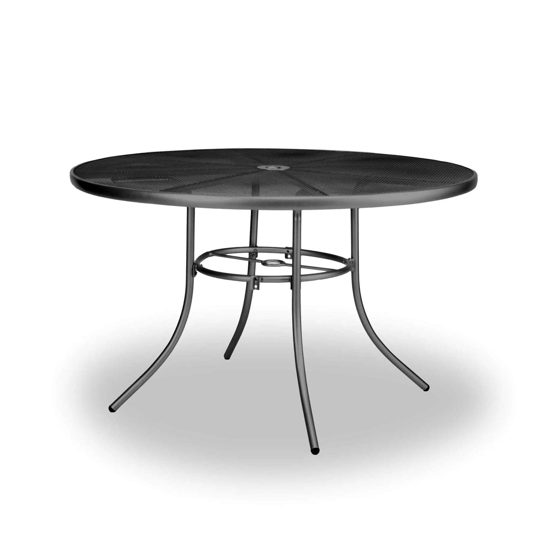 Black 48 inch Sullivan round steel mesh patio table, powder-coated steel, model SU2G38P, outdoor patio table