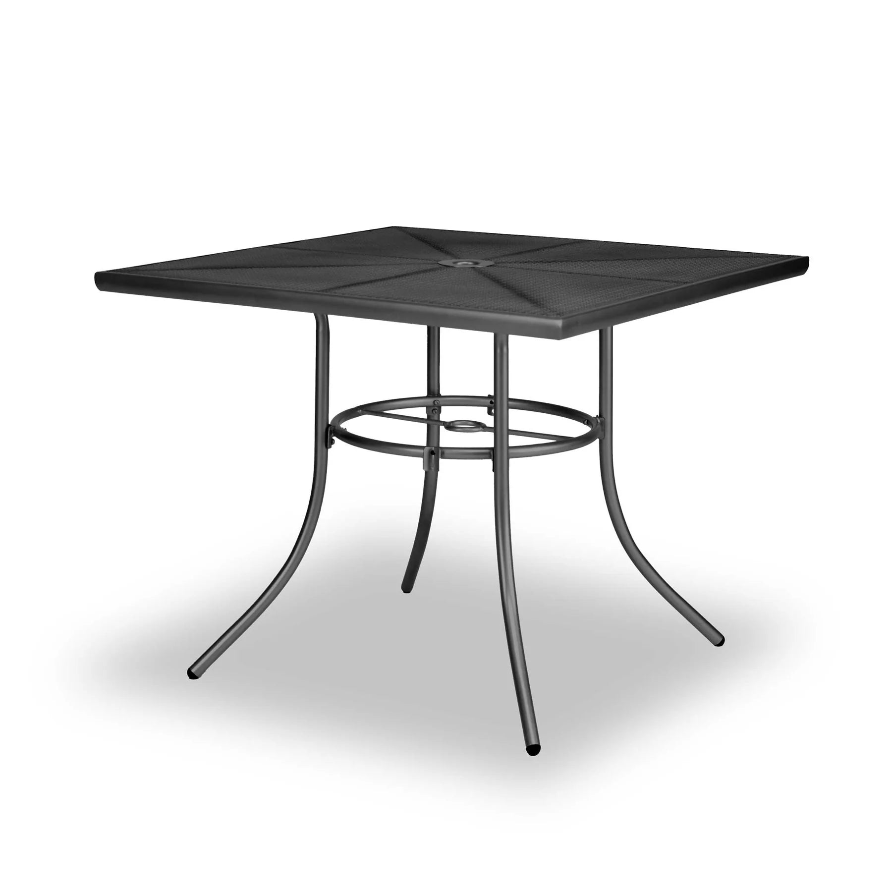 Black 36 inch Sullivan square steel mesh patio table, powder-coated steel, model SU2V38P, steel patio table