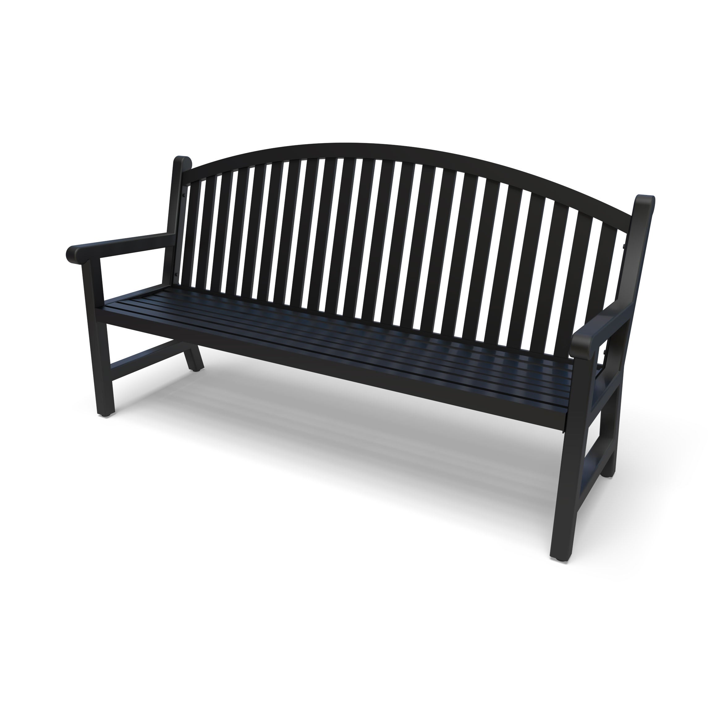 Black Wabash Valley Arch Yorktown Aluminum Bench, arched vertical slat back, powder-coated aluminum, model YO1213C, arched bench