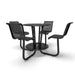 Black Wabash Valley Camino Round Bar Height Table, perforated plastisol top at bar height, four seats with backs, foot ring, portable, model CM225Q, outdoor pub table