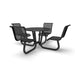 Black Wabash Valley Camino Round Dining Table, Standard, perforated plastisol top, four seats with backs, portable, model CM221Q, outdoor round dining table