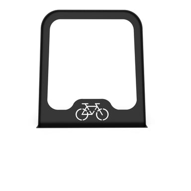Black Wabash Valley Designer bike rack with a cut bicycle pictogram that works as bike parking signage