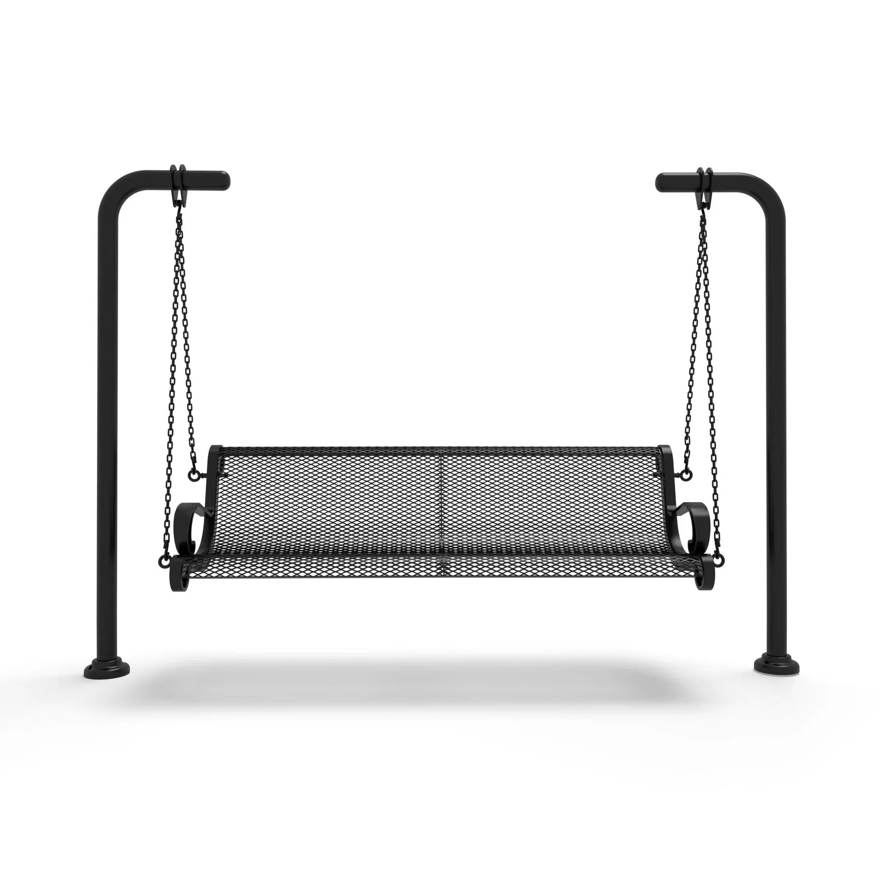 Black Wabash Valley Estate Diamond Swing Bench, front view, plastisol-coated steel seat on inground posts, outdoor swing for adults
