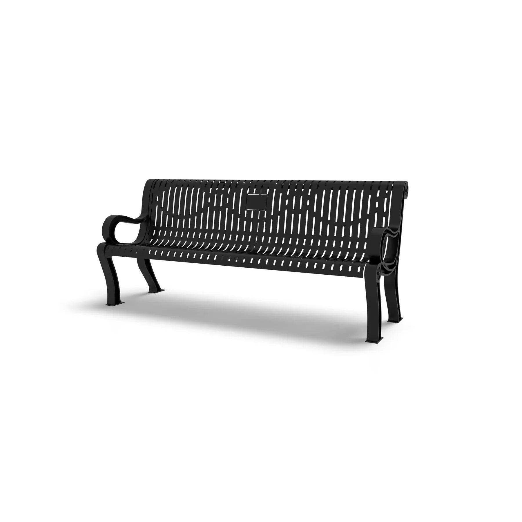 Black Wabash Valley Estate Ribbed Memorial Bench, outdoor memorial bench with a blank plaque on the backrest