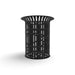 Black Wabash Valley Flared Commercial Trash Receptacle, Ribbed, plastisol coated steel with a flared top, model FR400R, stadium trash can