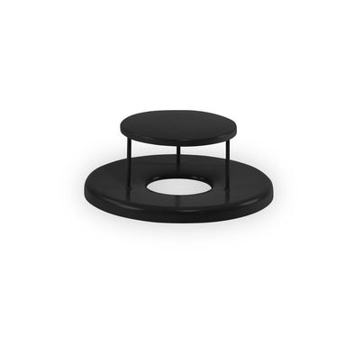 Black flat top trash receptacle lid with a 14 inch solid bonnet over the opening, powder-coated steel, Wabash Valley model SB100N