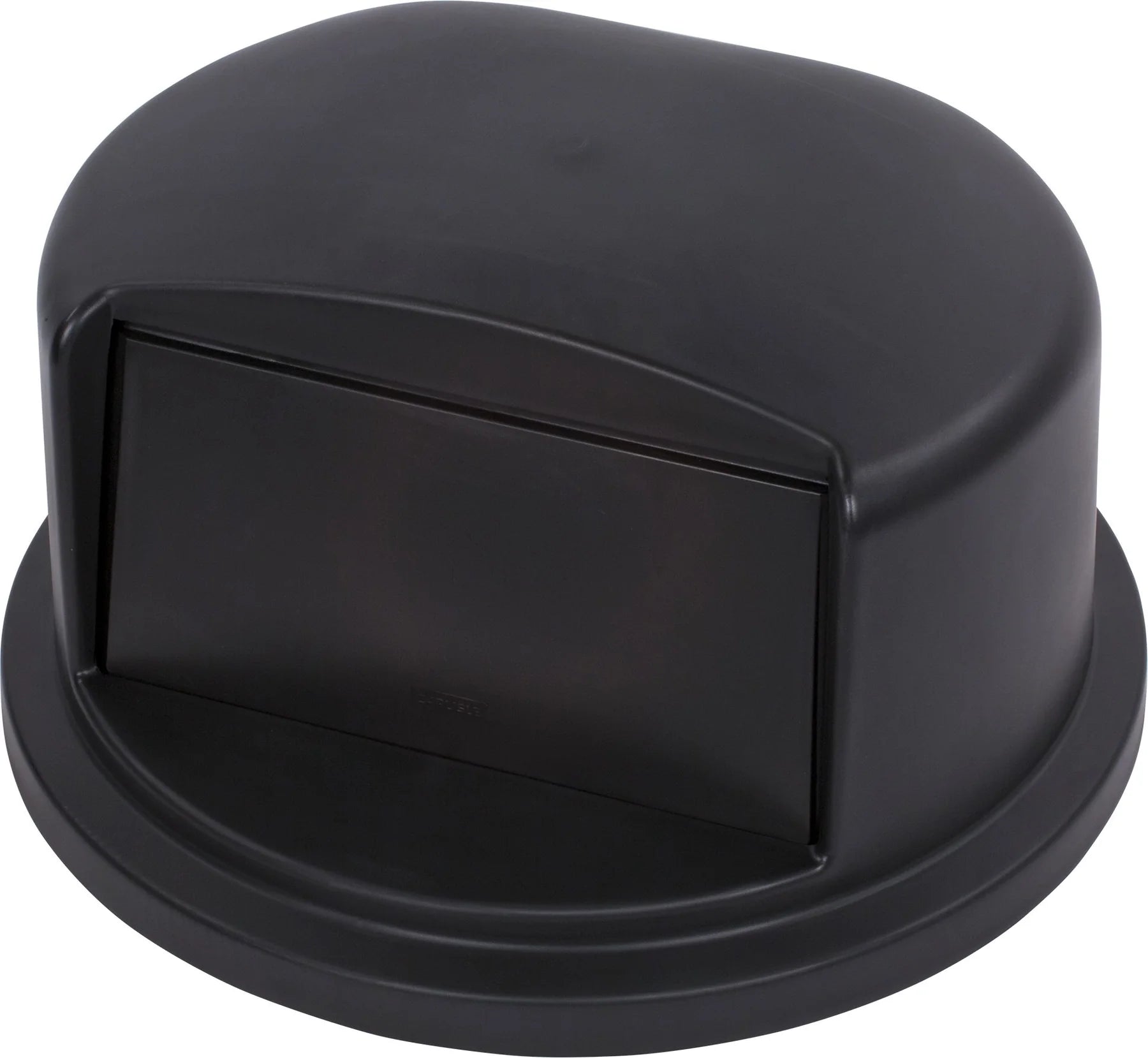 Black dome top trash receptacle lid with a self-closing door, molded plastic, Wabash Valley model DT100N
