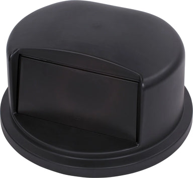 Black dome top trash receptacle lid with a self-closing door, molded plastic, Wabash Valley model DT100N